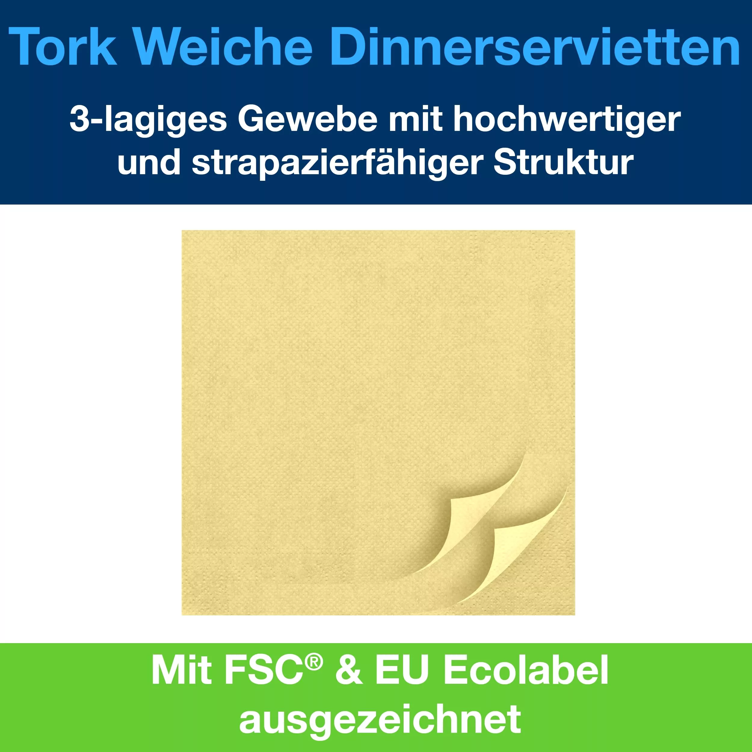 Tork Soft Dinnerservietten Gelb, 1/8‑Falz, 3‑lagig, 39 cm × 39 cm, 12 × 100 Servietten, 470252