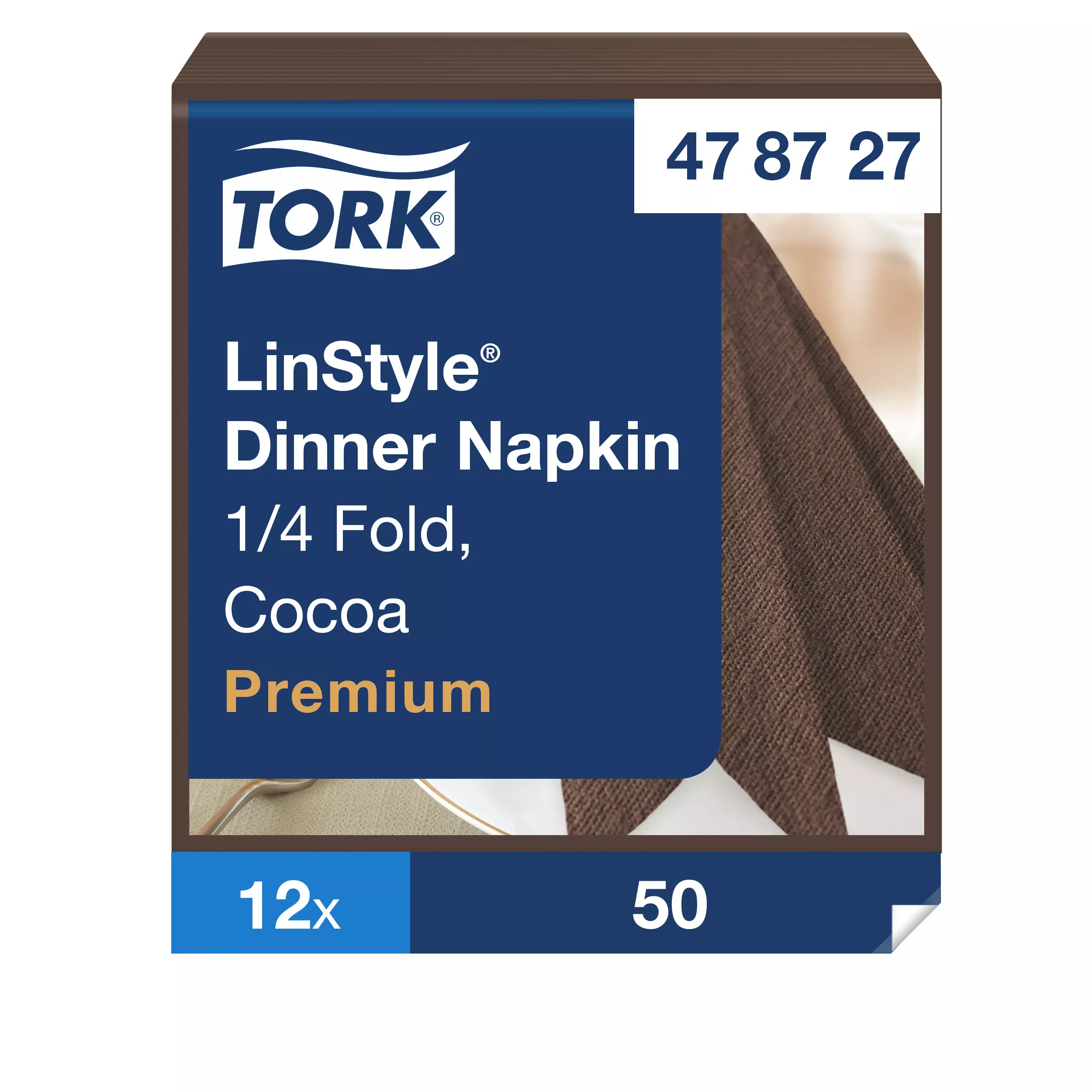 Tork LinStyle® Dinnerservietten Kakao, 1/4‑Falz, 39 cm × 39 cm, 12 × 50 Servietten, 478727