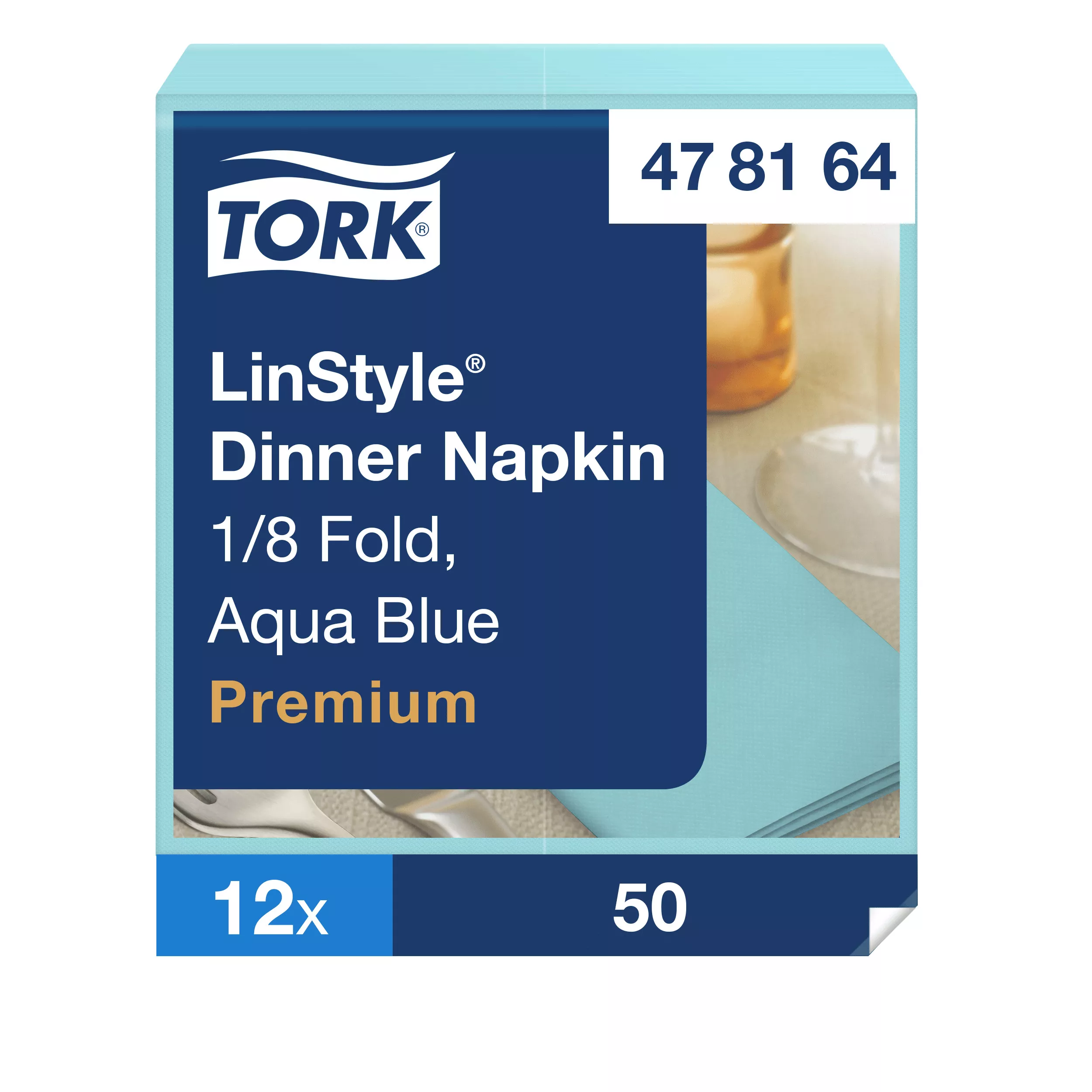 Tork LinStyle® Dinnerservietten Minze, 1/8‑Falz, 40 cm × 39 cm, 12 × 50 Servietten, 478164