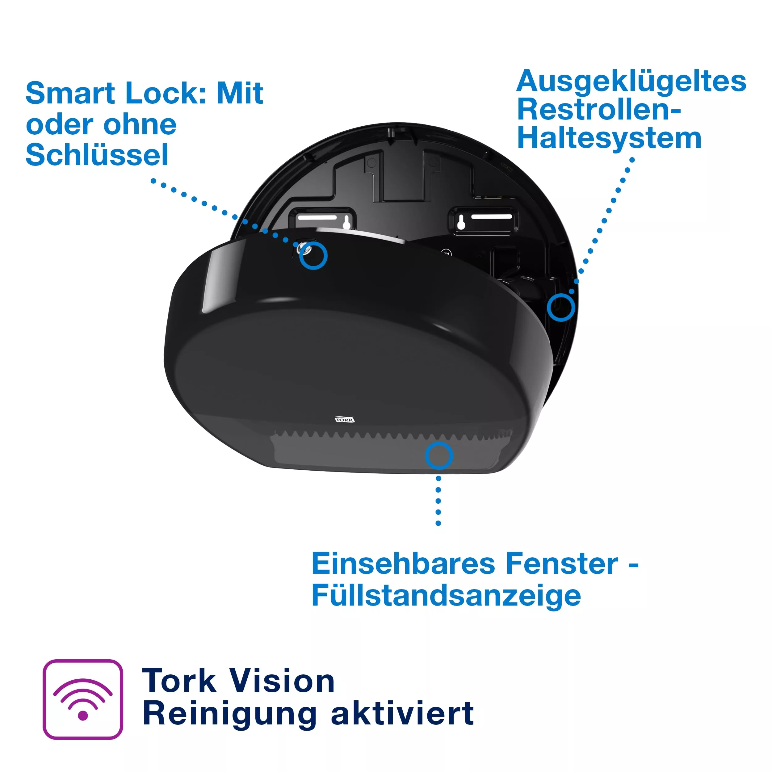 Tork Spender für Mini-Jumbo-Toilettenpapier Schwarz T2, geschlossen, Elevation Linie, 555008