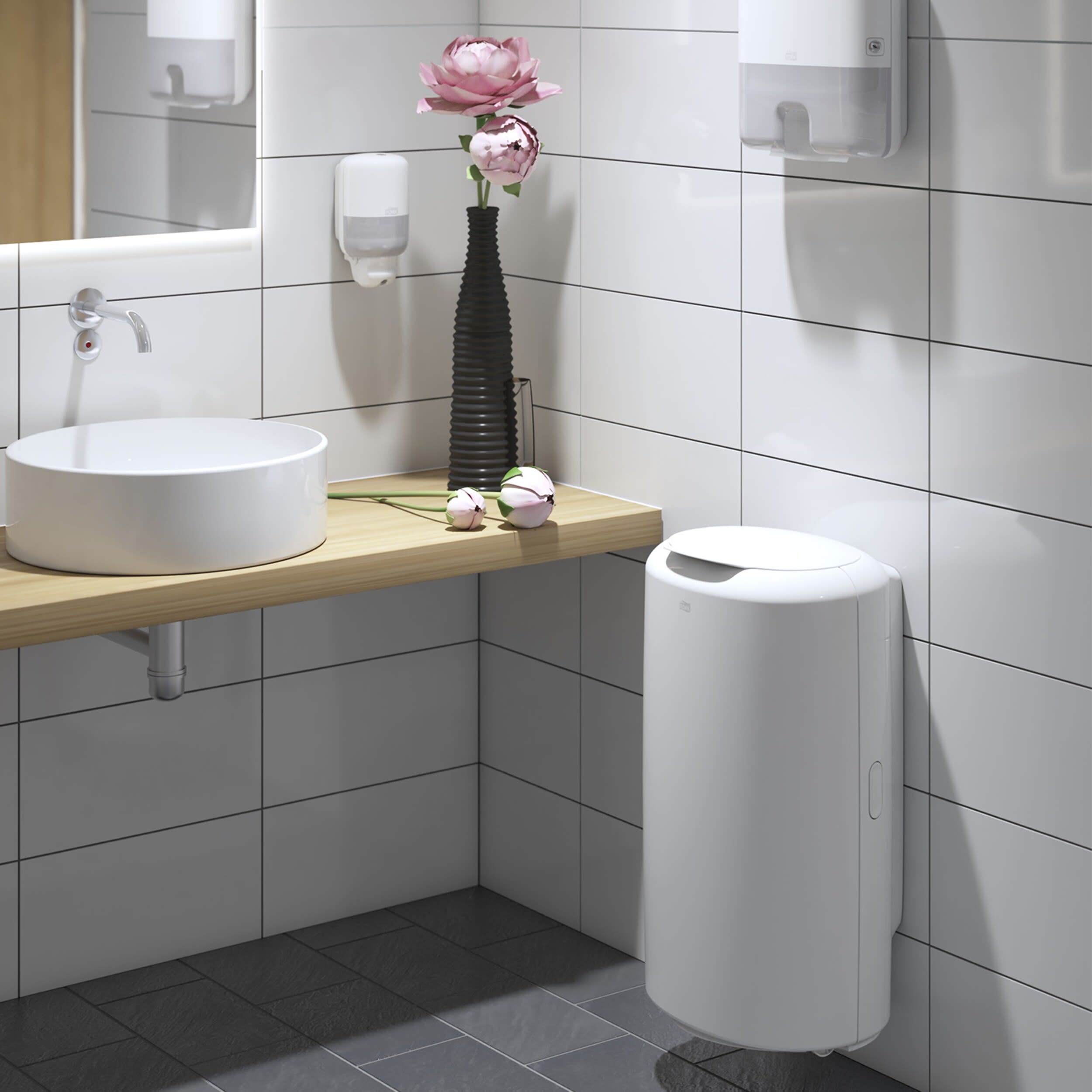 Tork Abfallbehälter 50 l Weiß B1, flexible Montageoptionen, Elevation Linie, 563000