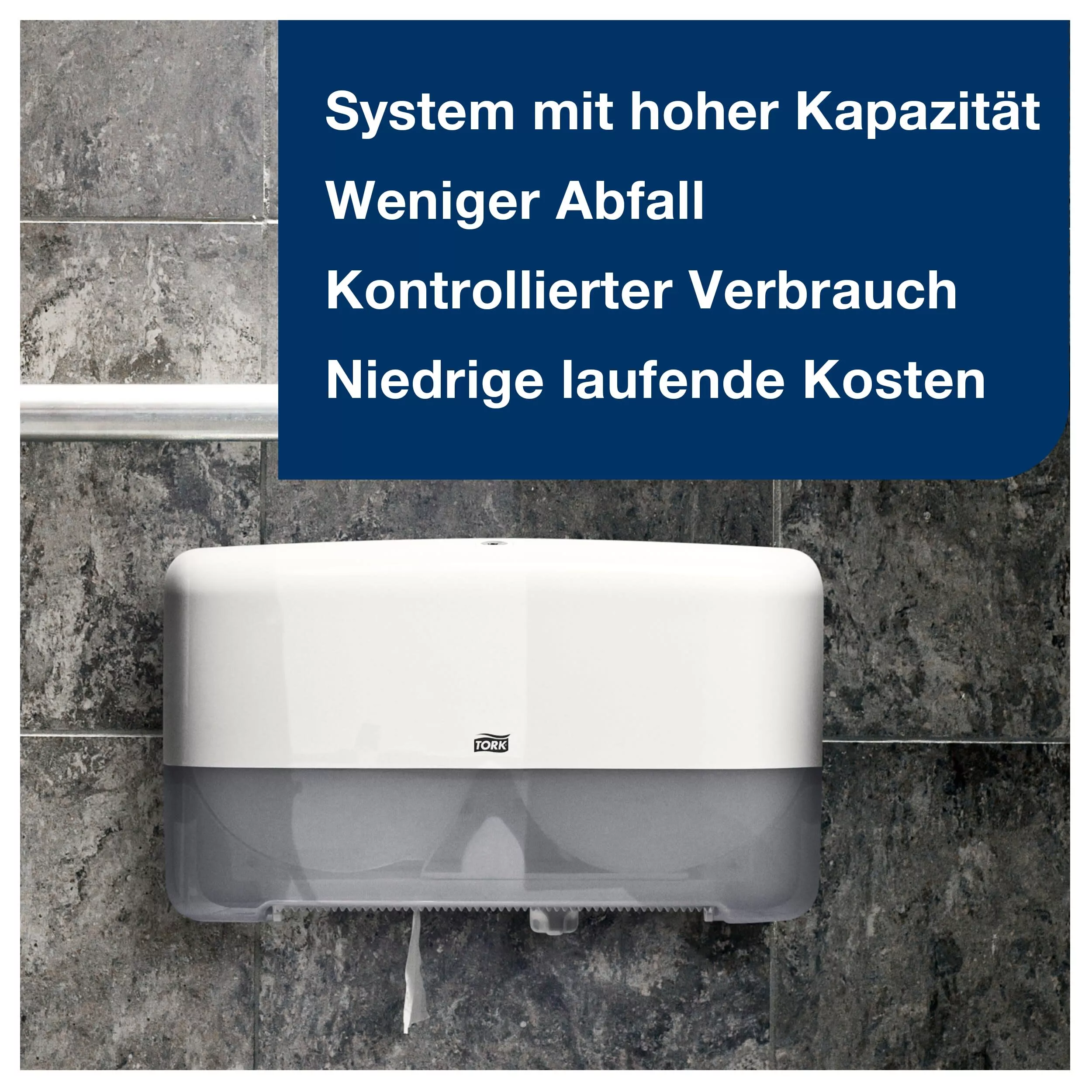 Tork Doppelrollenspender für Mini Jumbo Toilettenpapier Weiß T2, Geschlossen, Elevation Linie, 555500