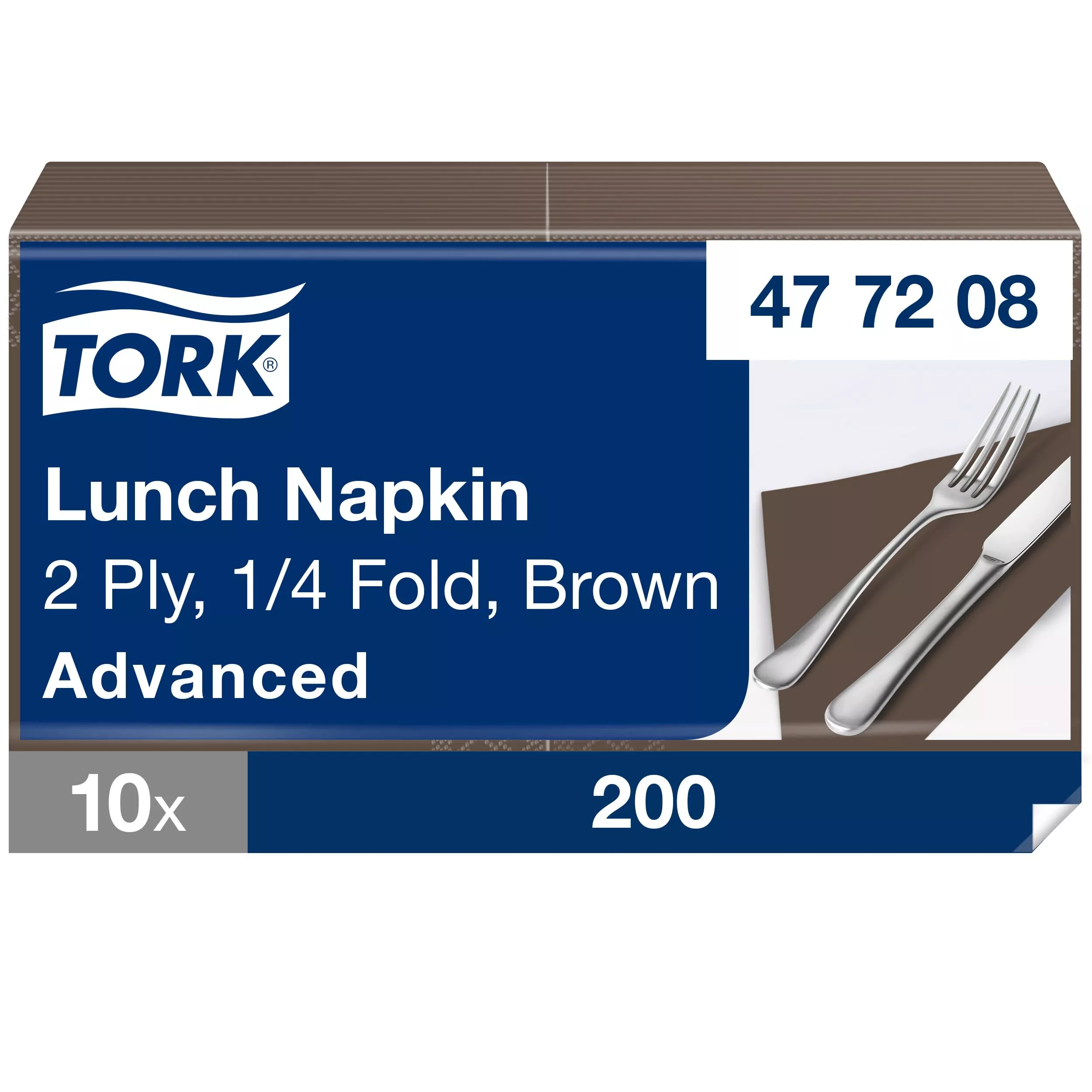 Tork Lunchserviette Braun, 1/4-Falz, 2-lagig, 33 cm × 33 cm, 10 × 200 Servietten, 477208
