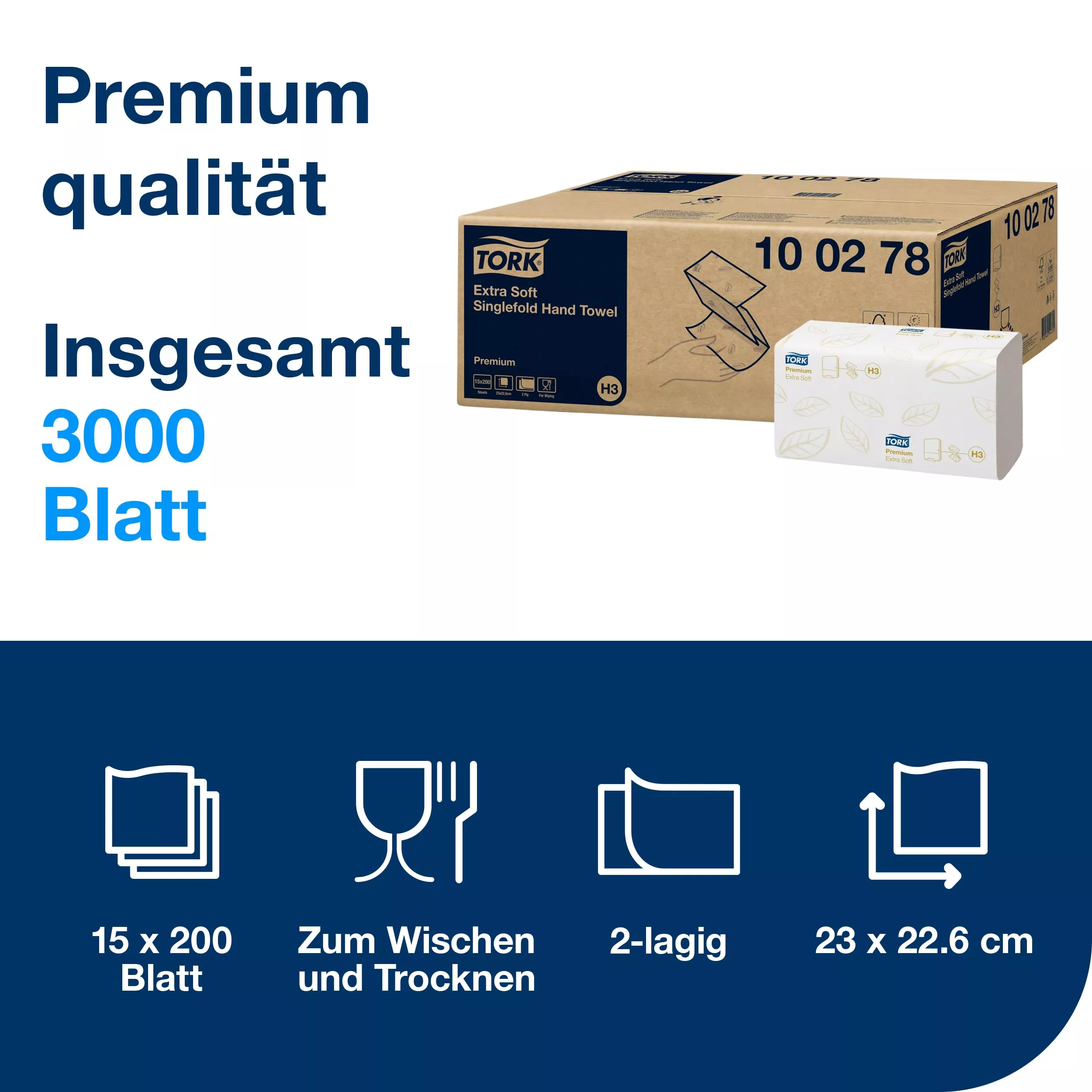 Tork extraweiche Zickzack-Handtücher Weiß H3, Premium, geprägt, 15 × 200 Tücher, 100278
