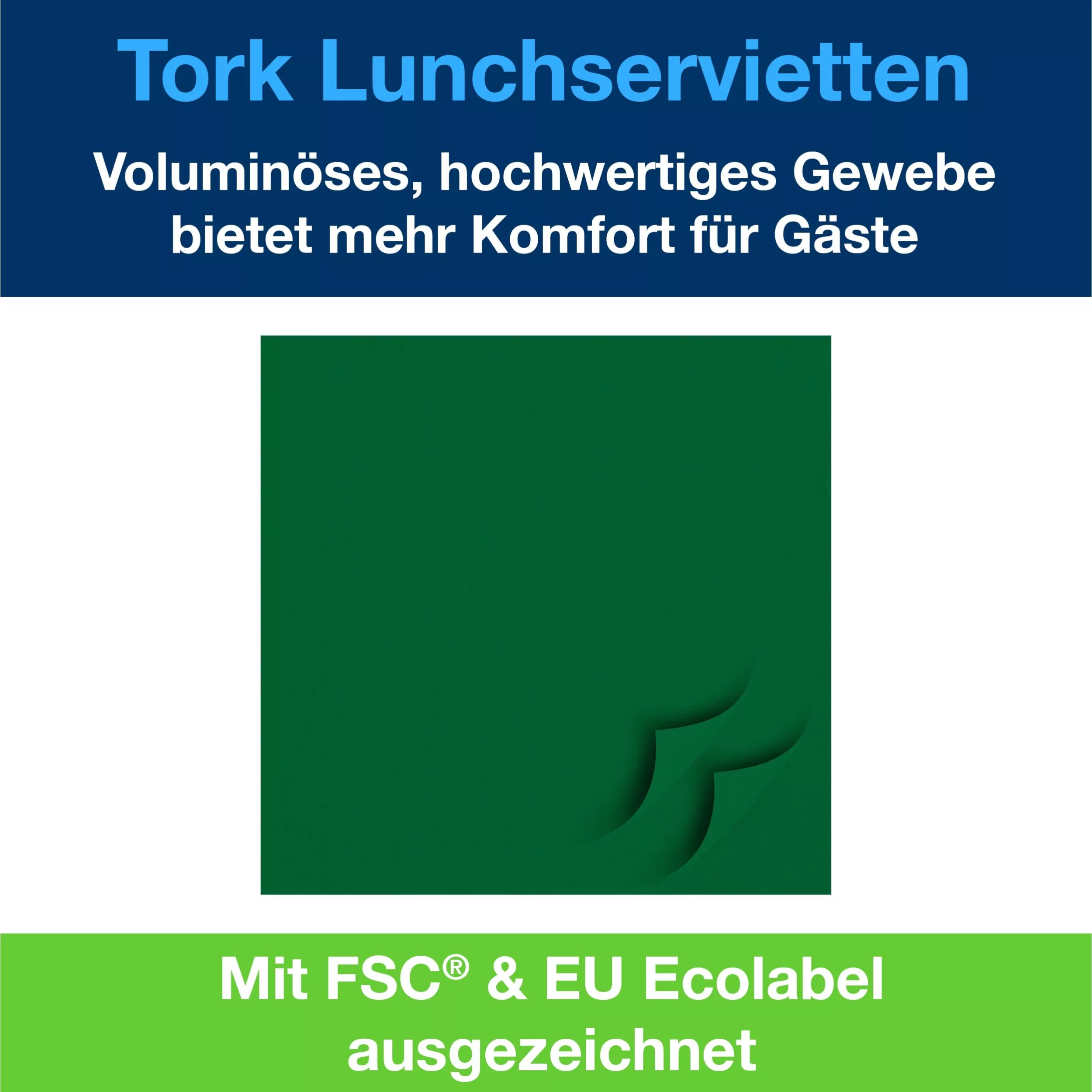 Tork Soft Lunchserviette Dunkelgrün, 1/4-Falz, 3-lagig, 33 cm × 33 cm, 10 × 150 Servietten, 477413
