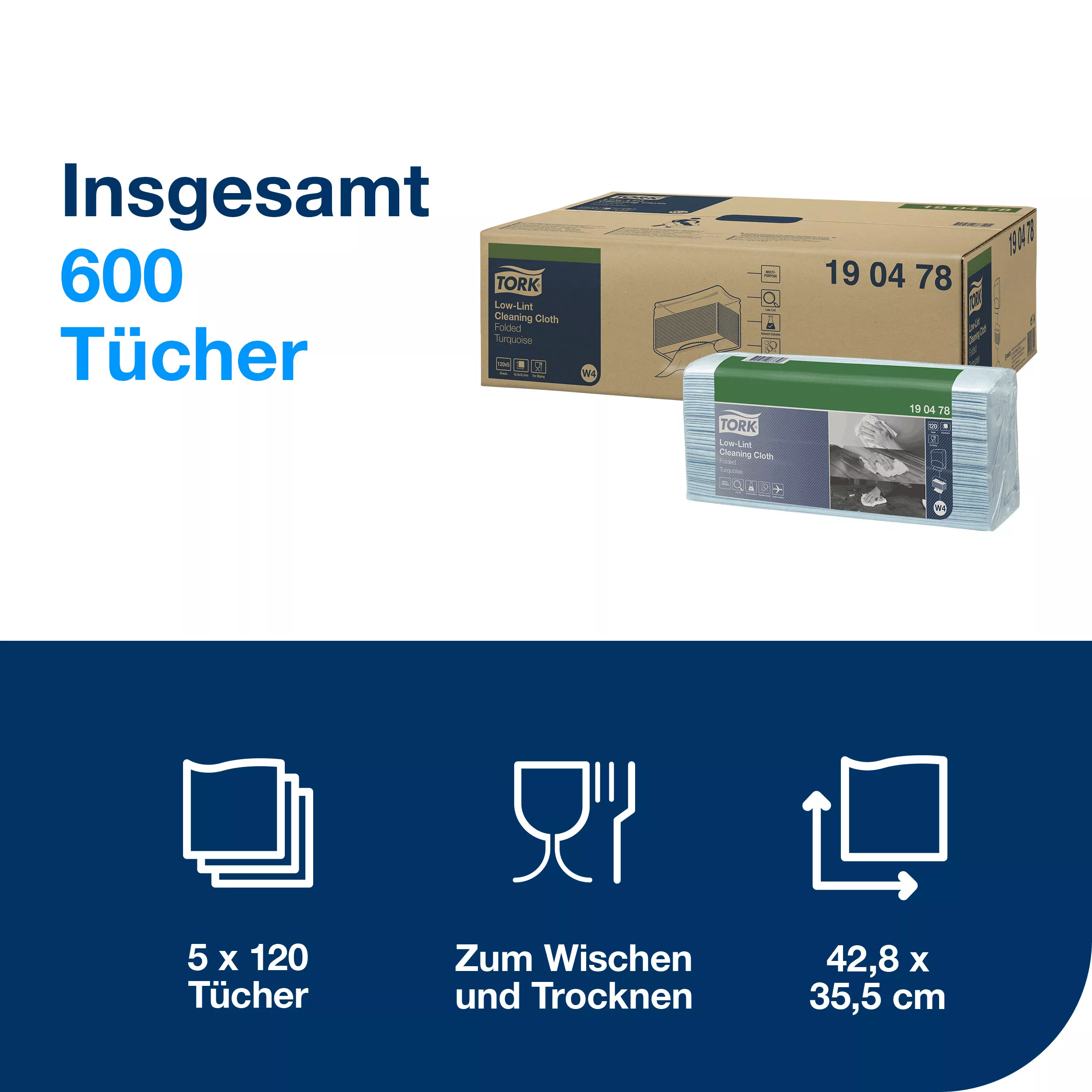 Tork Fusselarme Reinigungstücher W4, 1-lagig, Mehrzweck, 120 Tücher, 190478