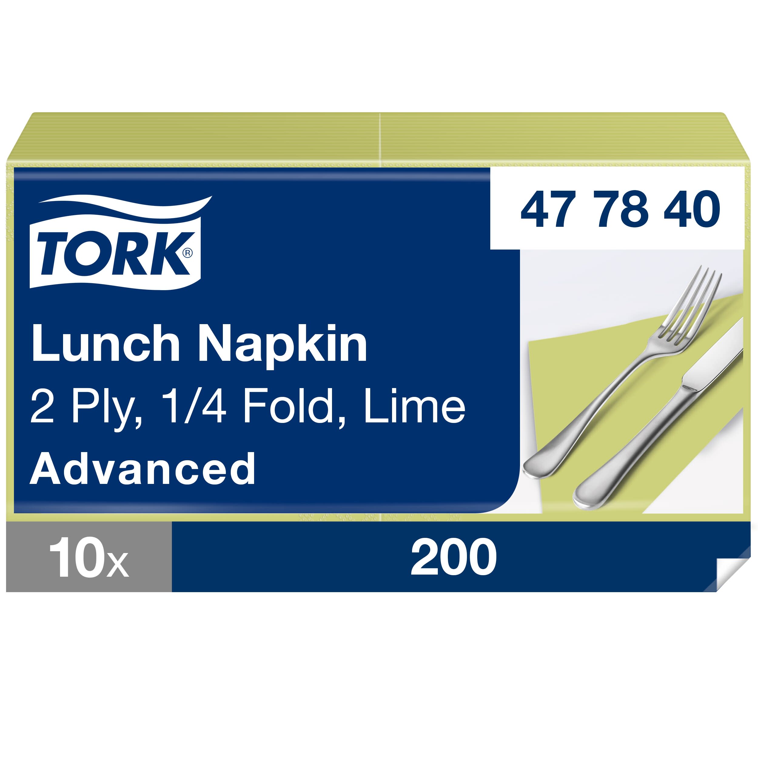 Tork Lunchserviette Limone, 1/4-Falz, 2-lagig, 33 cm × 33 cm, 10 × 200 Servietten, 477840
