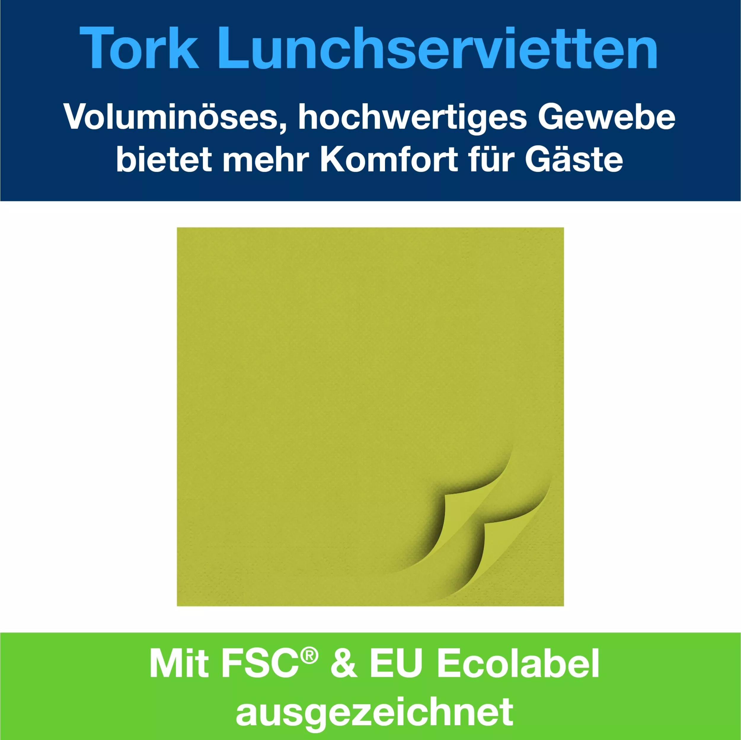 Tork Soft Lunchservietten Limone, 1/4-Falz, 3-lagig, 33 cm × 33 cm, 10 × 150 Servietten, 477860