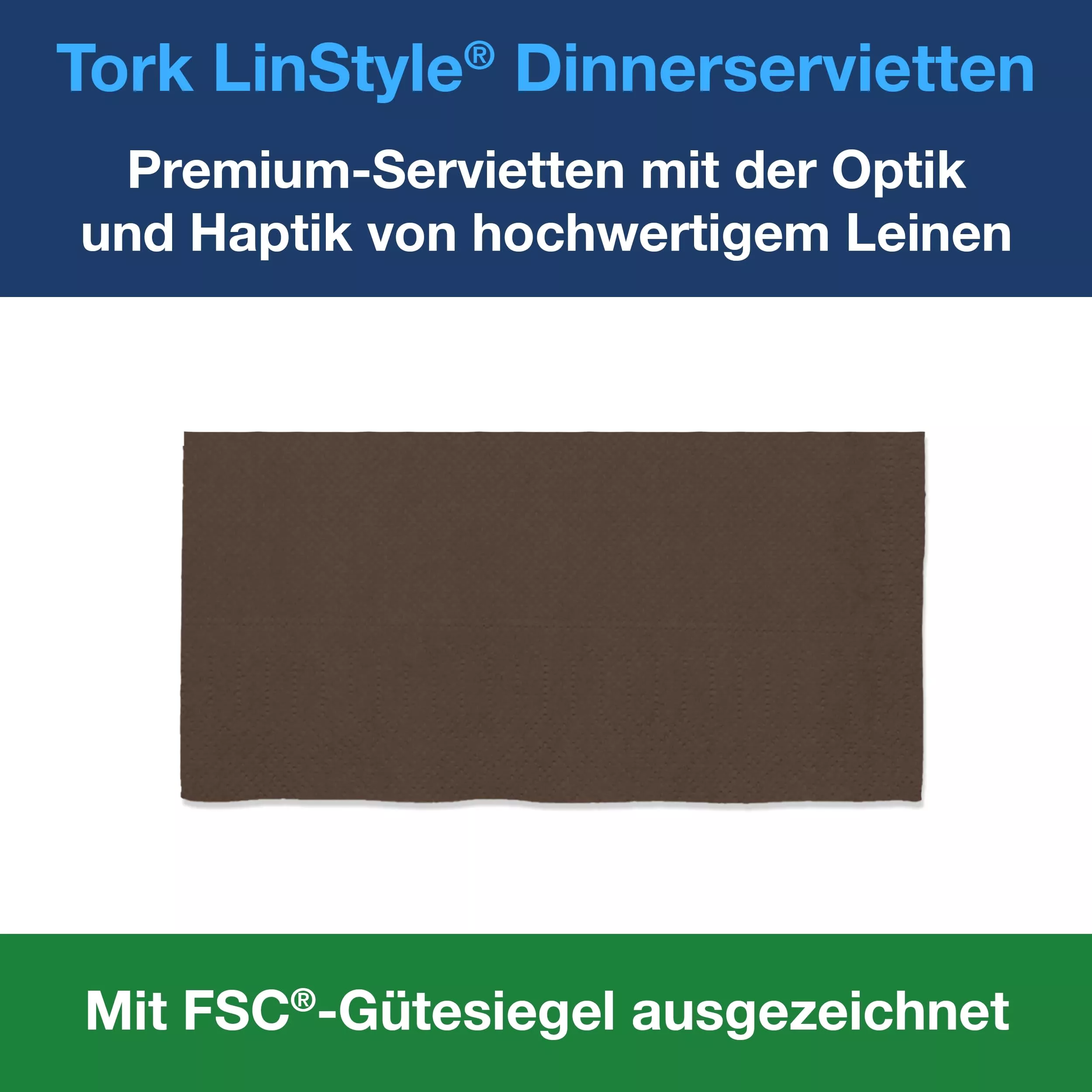 Tork LinStyle® Dinnerservietten Kakao, 1/8‑Falz, 40 cm × 39 cm, 12 × 50 Servietten, 478150