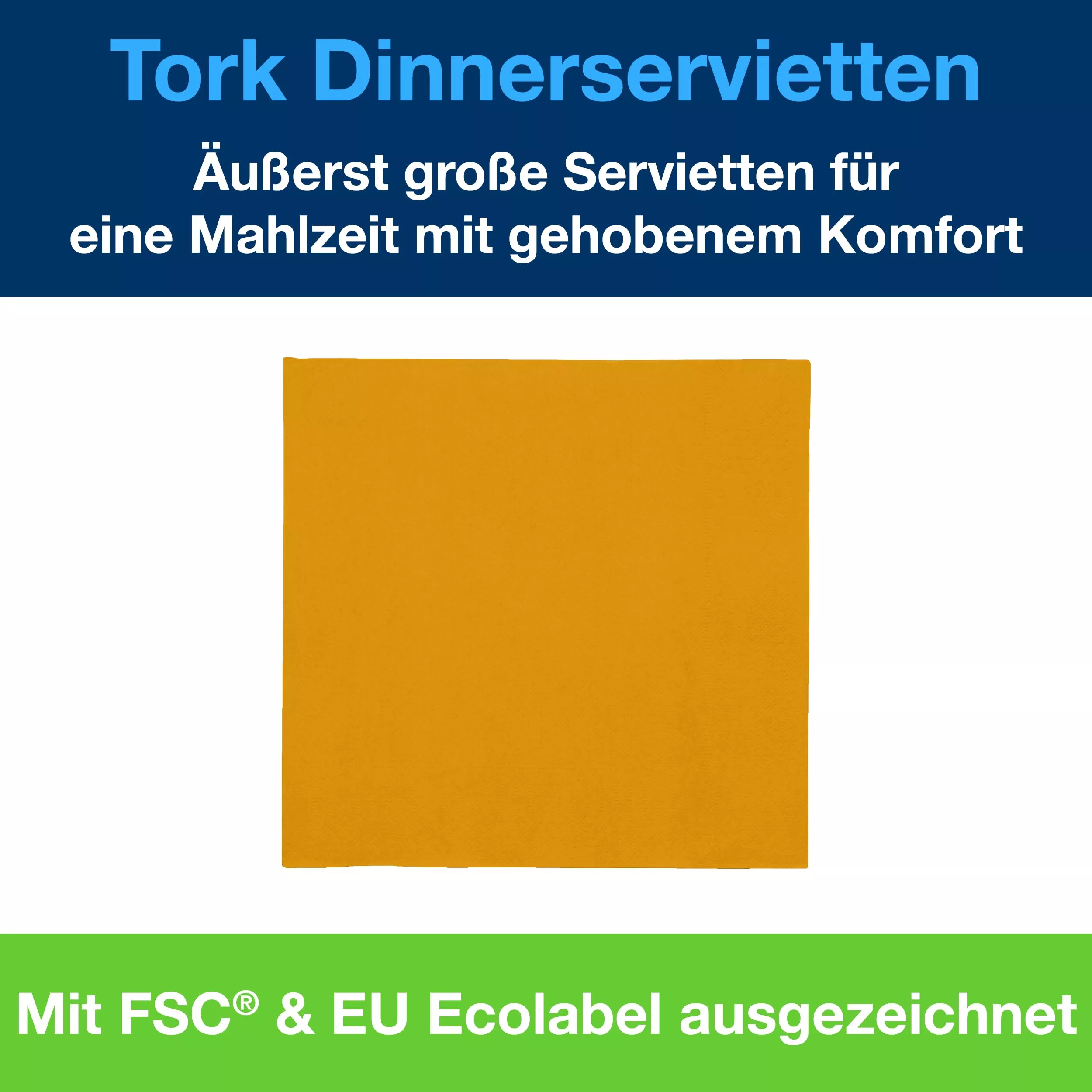 Tork Dinnerservietten Orange, 1/4-Falz, 2‑lagig, 40 cm × 39 cm, 12 × 150 Servietten, 477907