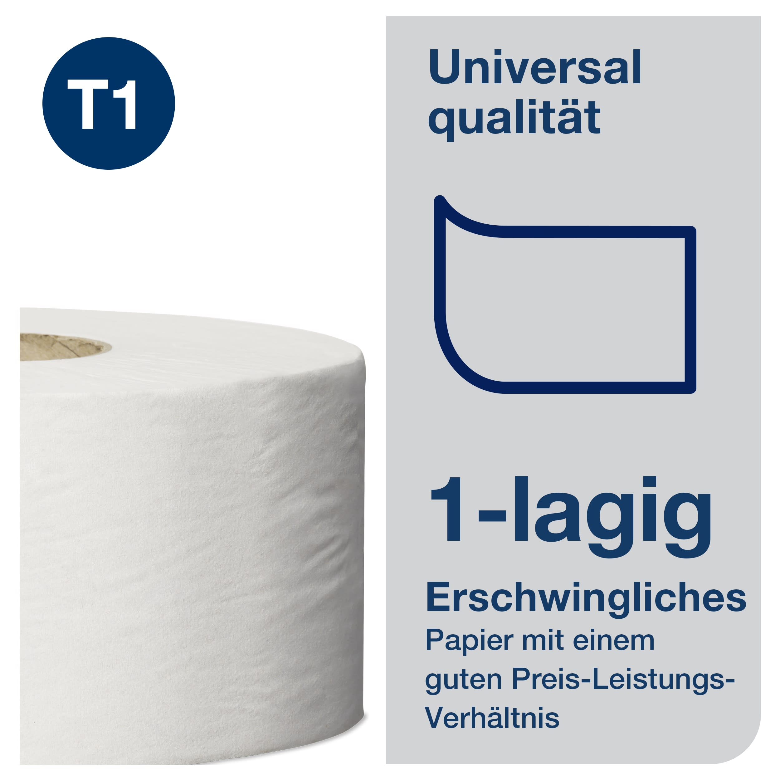 Tork Jumbo Toilettenpapier Weiß T1, Universal, 1‑lagig, 6 × 500 m, 110162