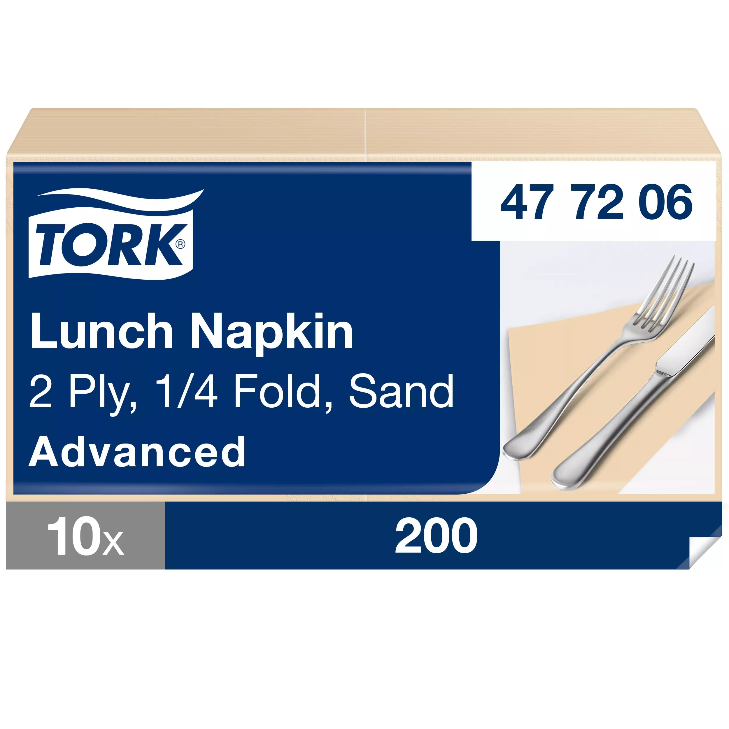 Tork Lunchserviette Sand, 1/4-Falz, 2-lagig, 33 cm × 33 cm, 10 × 200 Servietten, 477206