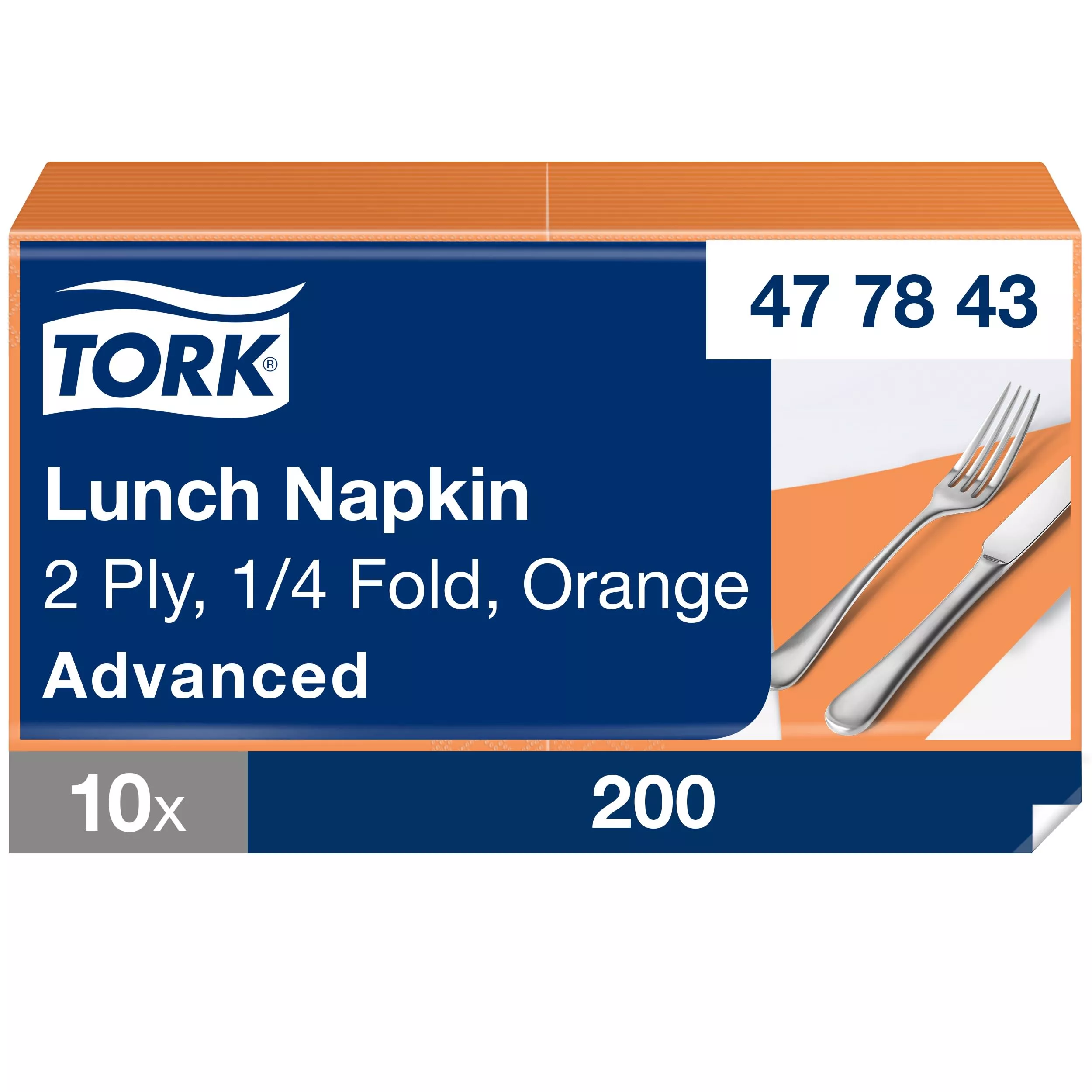 Tork Lunchserviette Orange, 1/4-Falz, 2-lagig, 33 cm × 33 cm, 10 × 200 Servietten, 477843