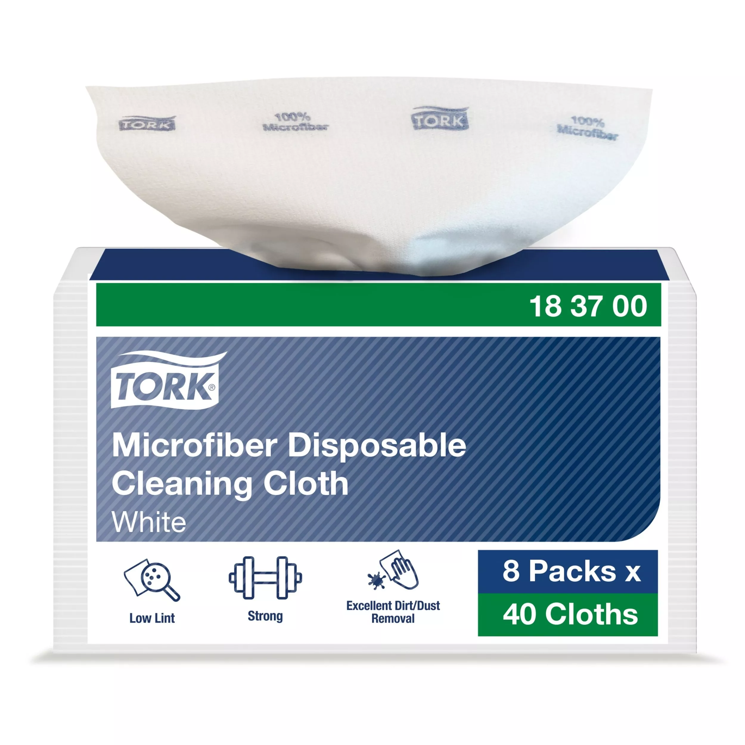 Tork Mikrofaser Einweg Reinigungstücher Weiß mit blauem Druck, Zur trockenen und nassen Verwendung, 8 × 40 Tücher, 183700