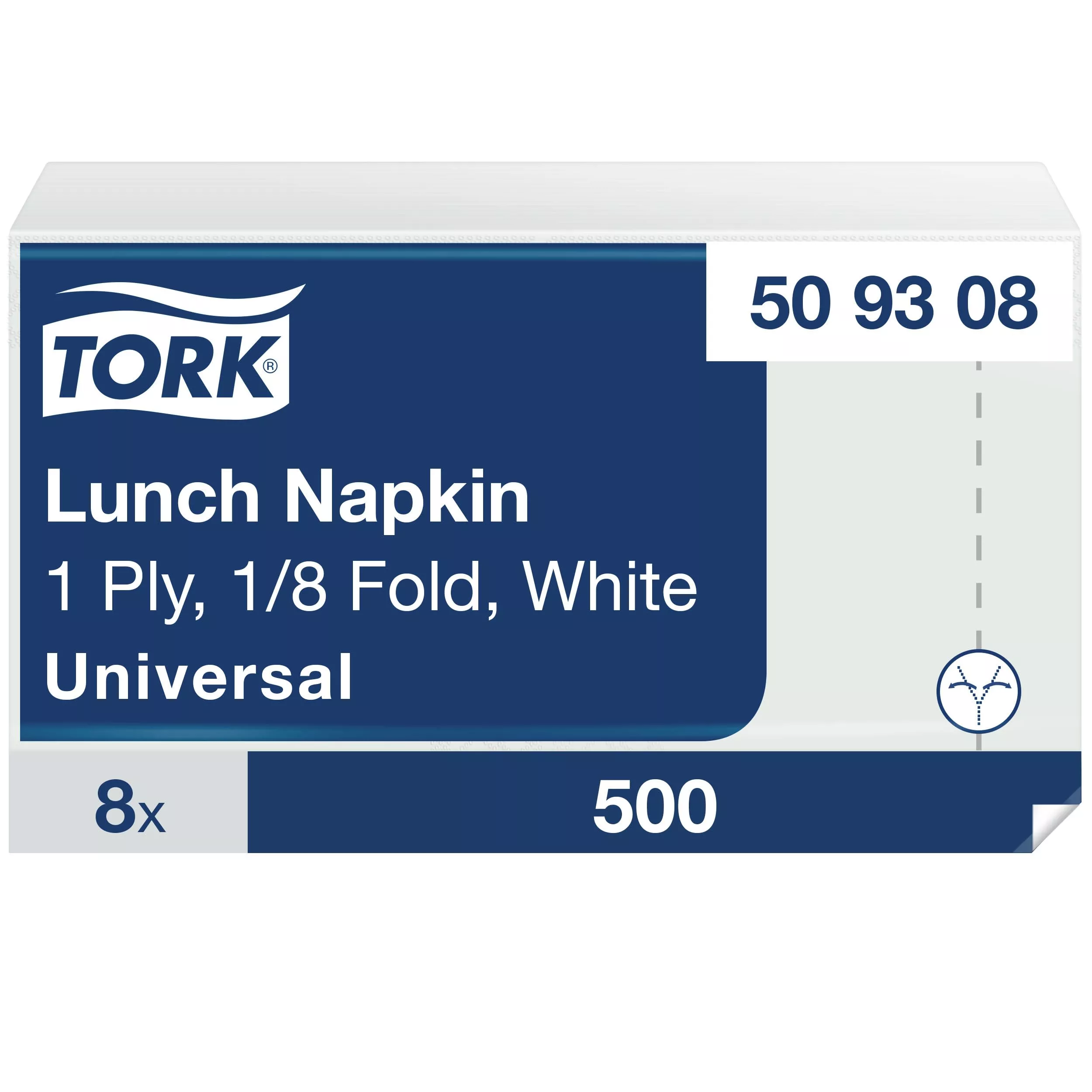 Tork Lunchserviette Weiß, 1/8-Falz, 1-lagig, 32 cm × 32 cm, 8 × 500 Servietten, 509308