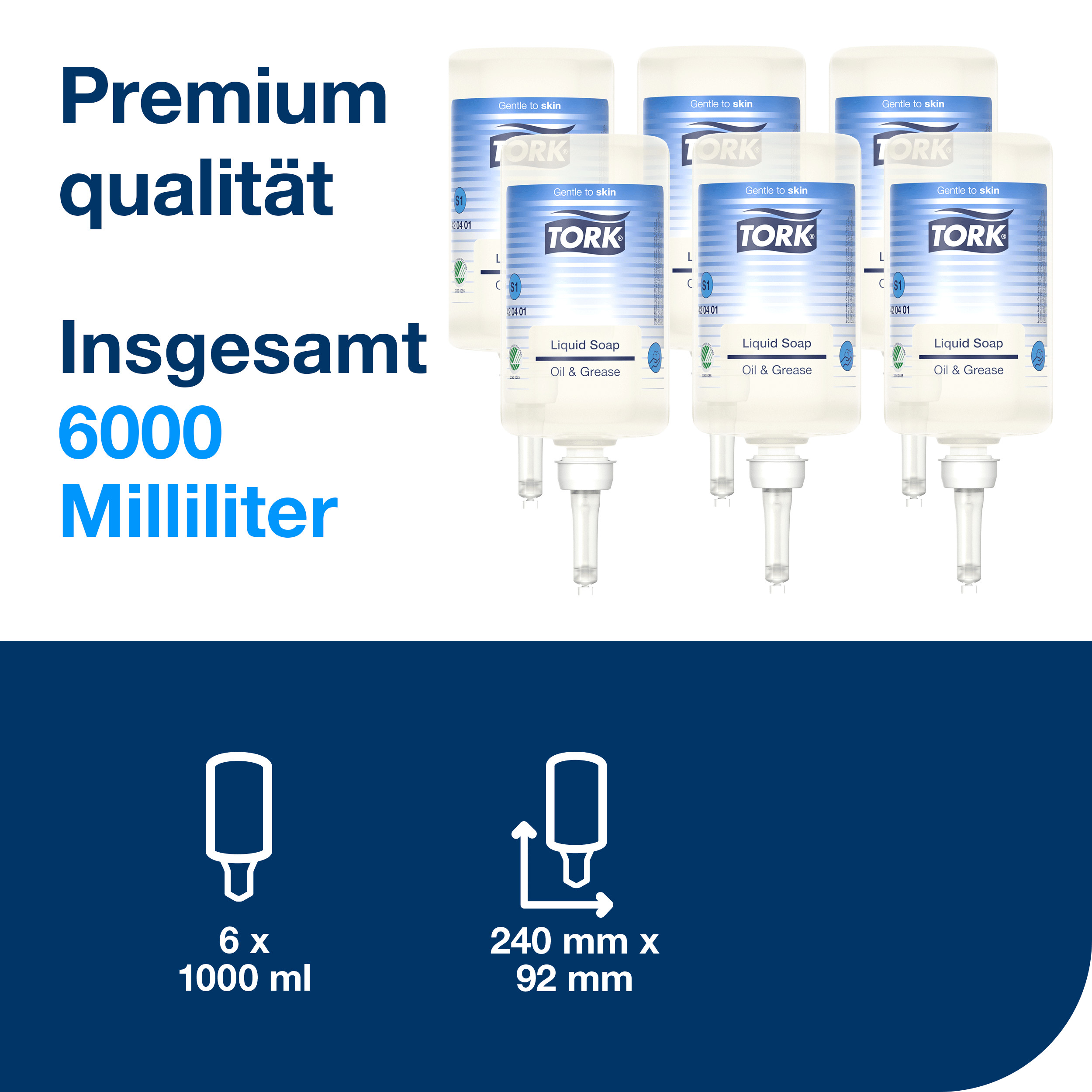 Tork fettlösende Flüssigseife S1, dermatologisch getestet, 6 × 1.000 ml, 420401