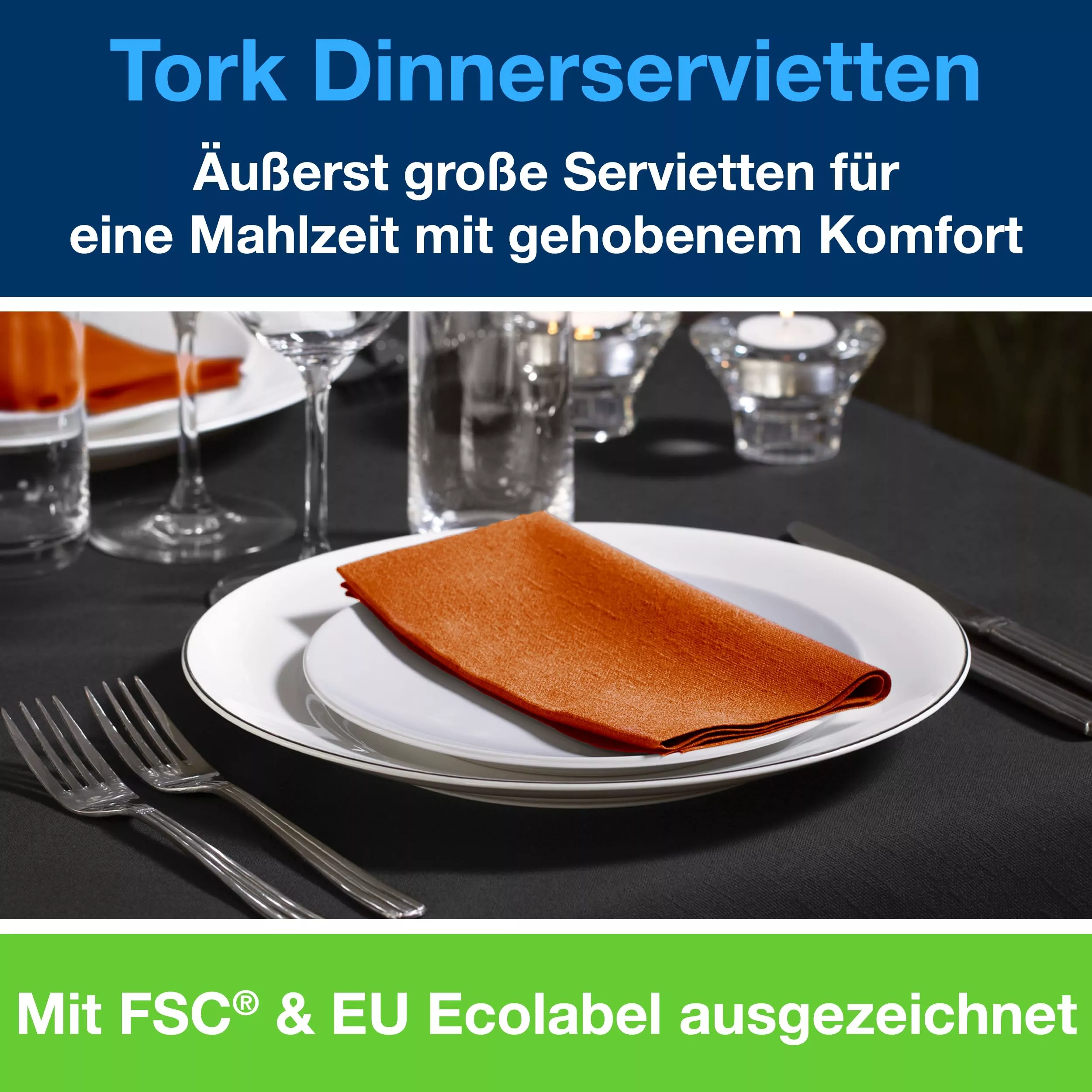 Tork Dinnerservietten Terracotta, 1/8‑Falz, 2‑lagig, 39 cm × 39 cm, 12 × 150 Servietten, 477606