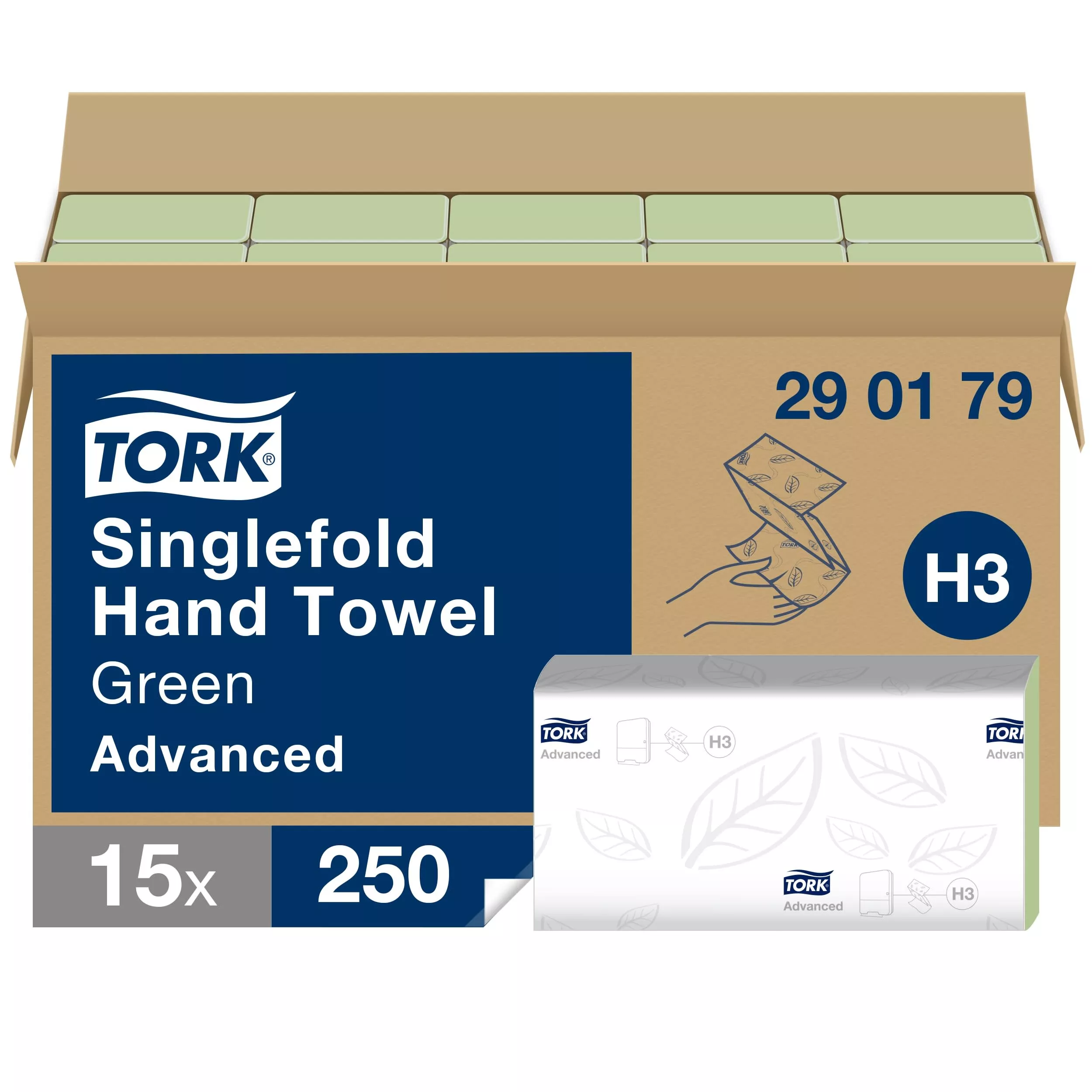 Tork Zickzack-Handtücher Grün H3, Advanced-Qualität, Einzeltuchentnahme, 15 × 250 Tücher, 290179