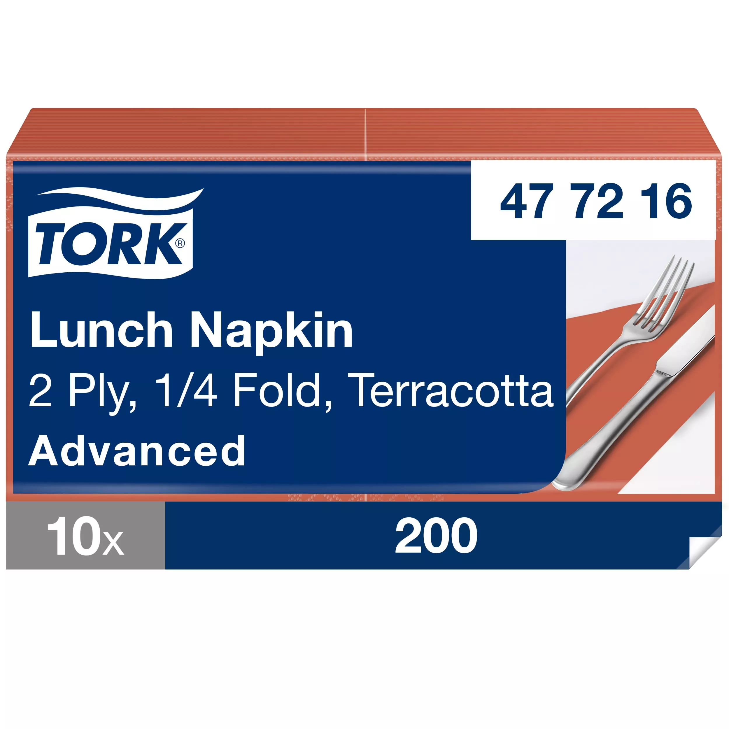 Tork Lunchserviette Terracotta, 1/4-Falz, 2-lagig, 33 cm × 33 cm, 10 × 200 Servietten, 477216