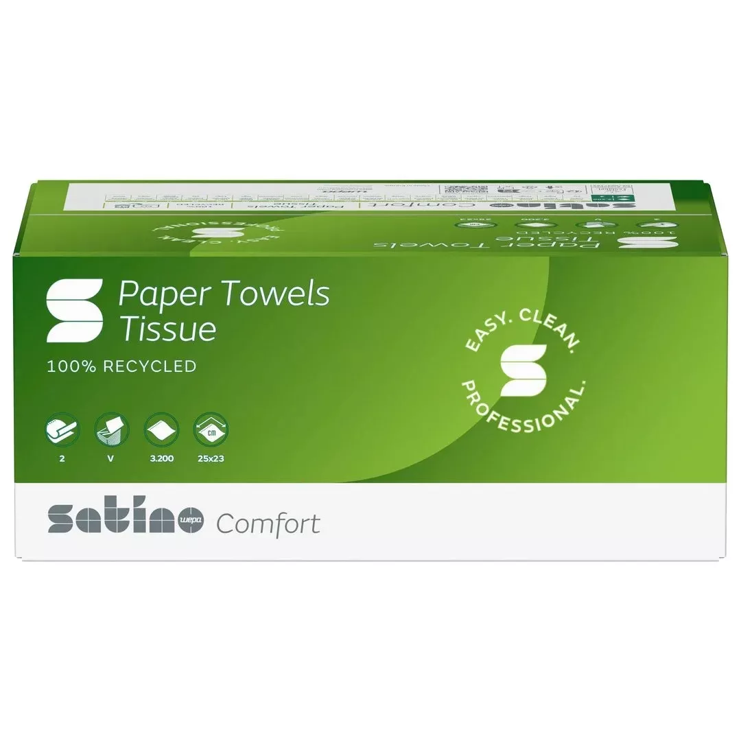 WEPA Handtuchpapier Comfort – 2-lagig V-Falz, weiß, 25 × 23 cm – 3200 Blatt/Karton