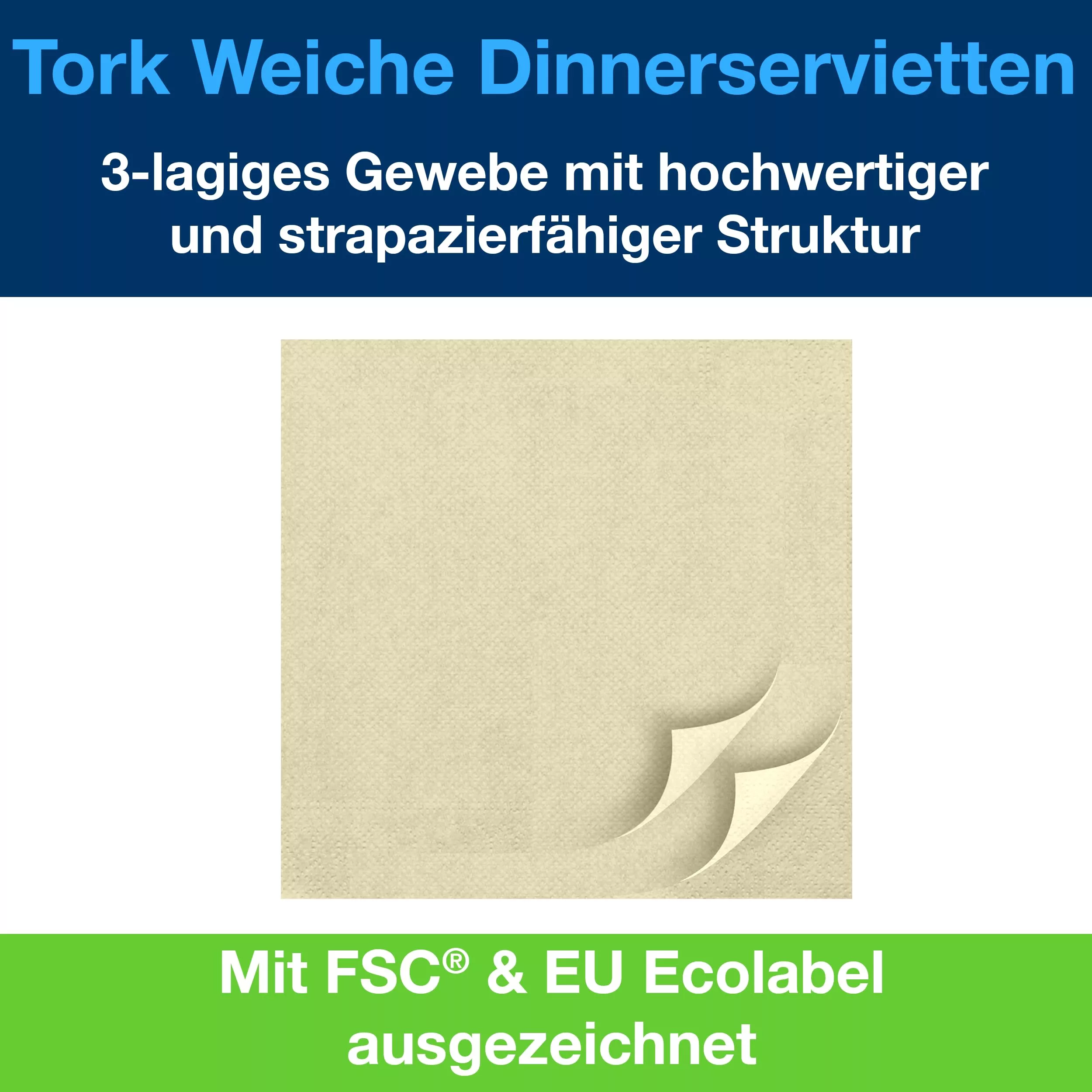 Tork Soft Dinnerservietten Champagner, 1/8‑Falz, 3‑lagig, 39 cm × 39 cm, 12 × 100 Servietten, 477615
