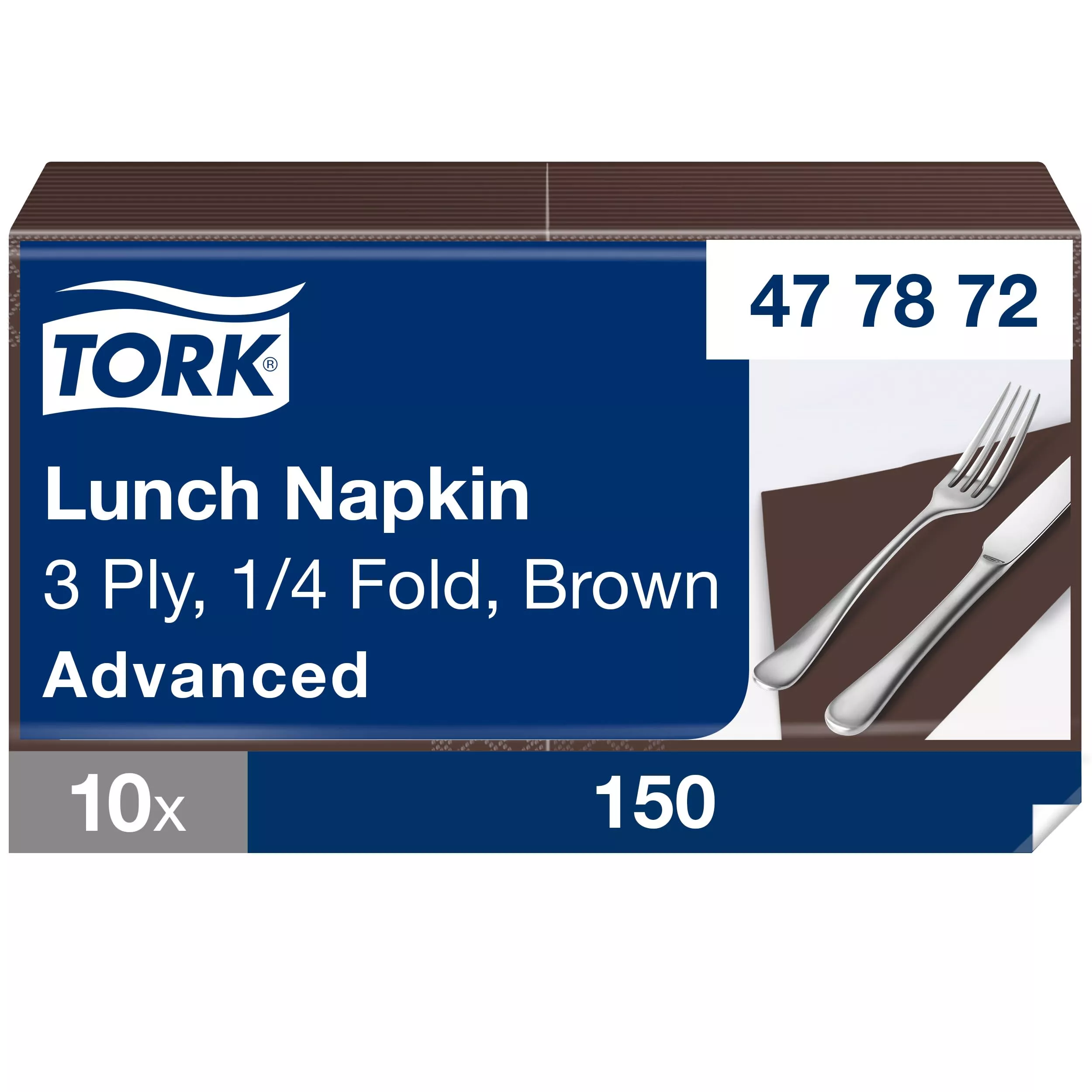 Tork Soft Lunchserviette Braun, 1/4-Falz, 3-lagig, 33 cm × 33 cm, 10 × 150 Servietten, 477872