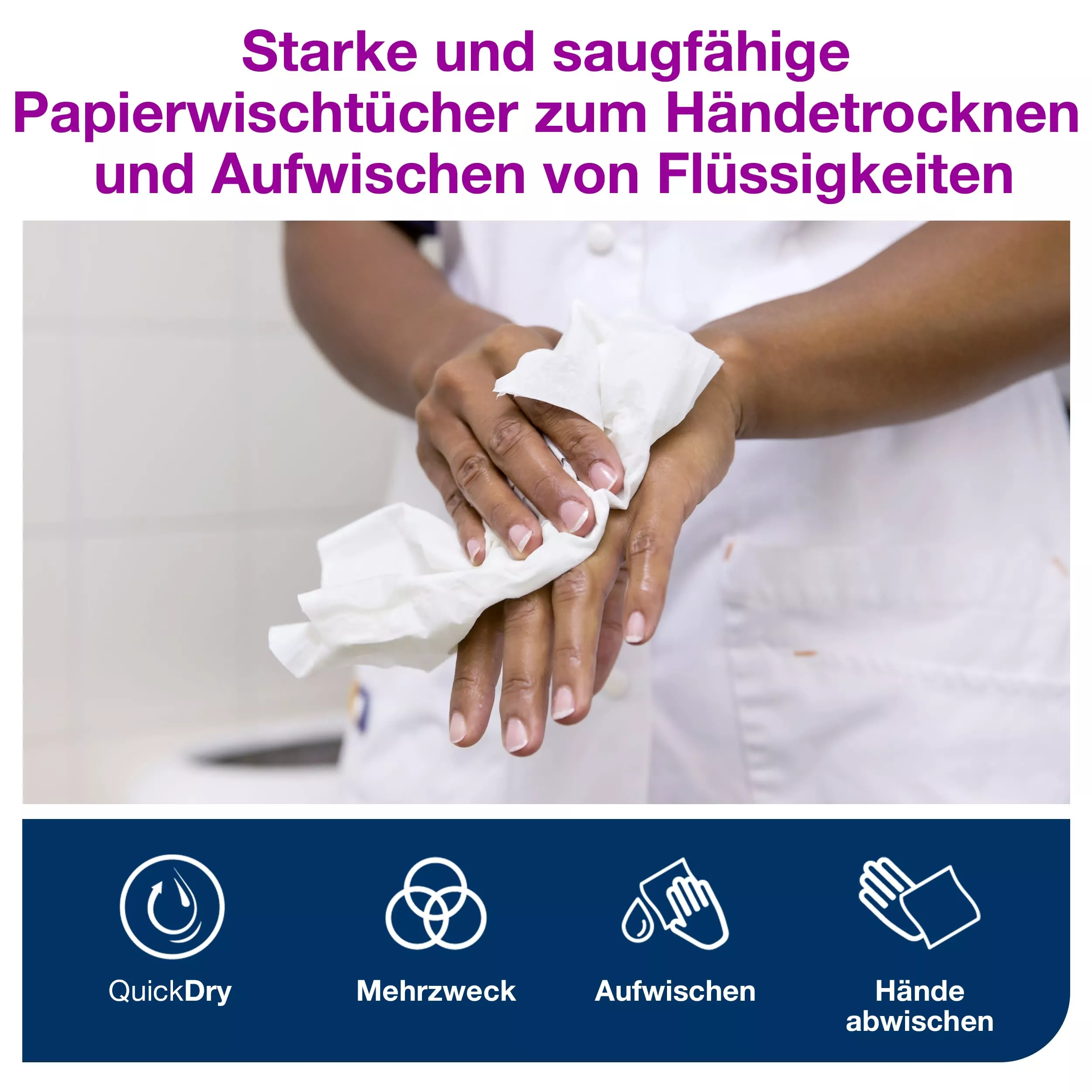 Tork Starke Mehrzweck-Papierwischtücher Weiß W4, Saugfähig, 5 × 200 Tücher, 130043