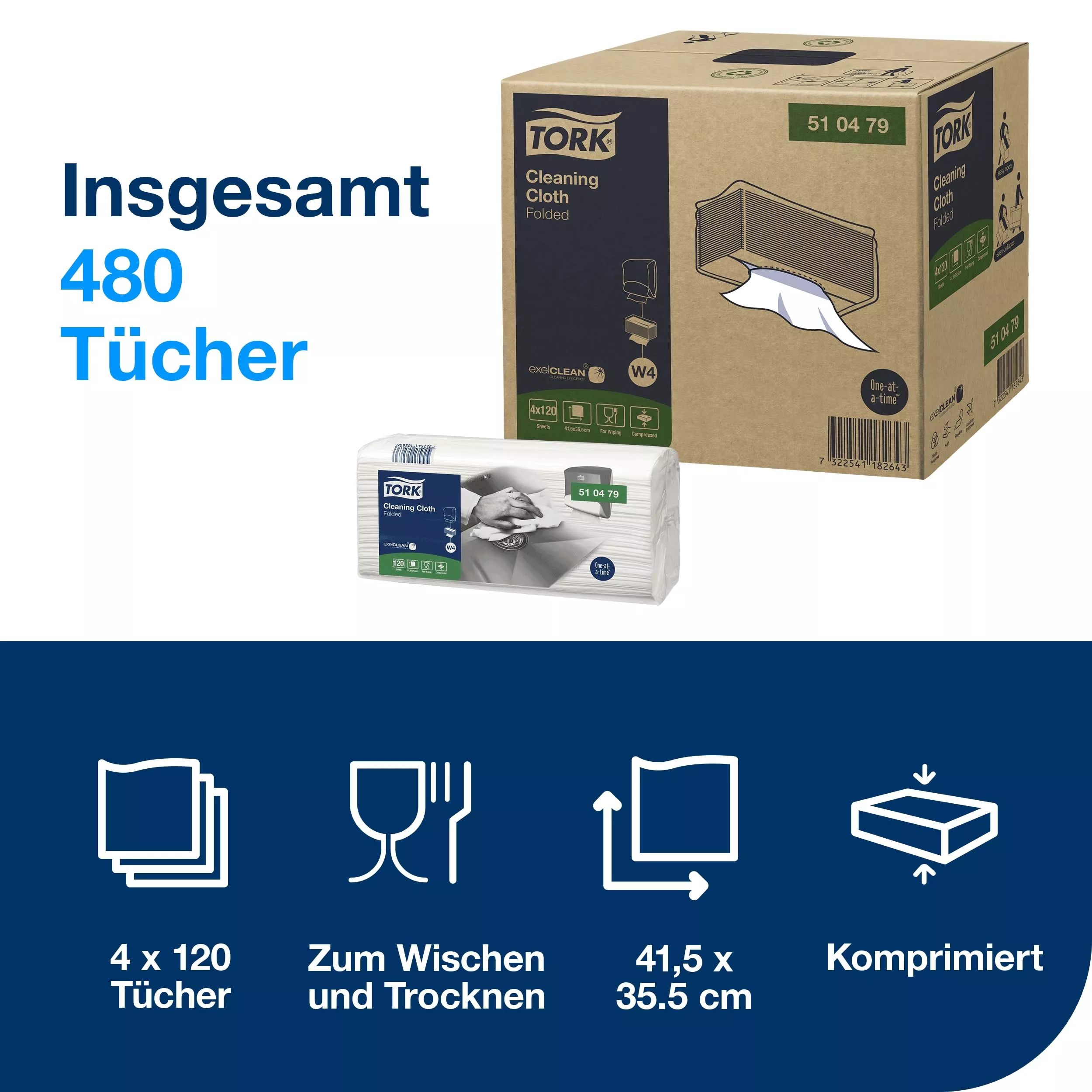 Tork Reinigungstücher Weiß W4, Flexibel, 4 × 120 Tücher, 510479