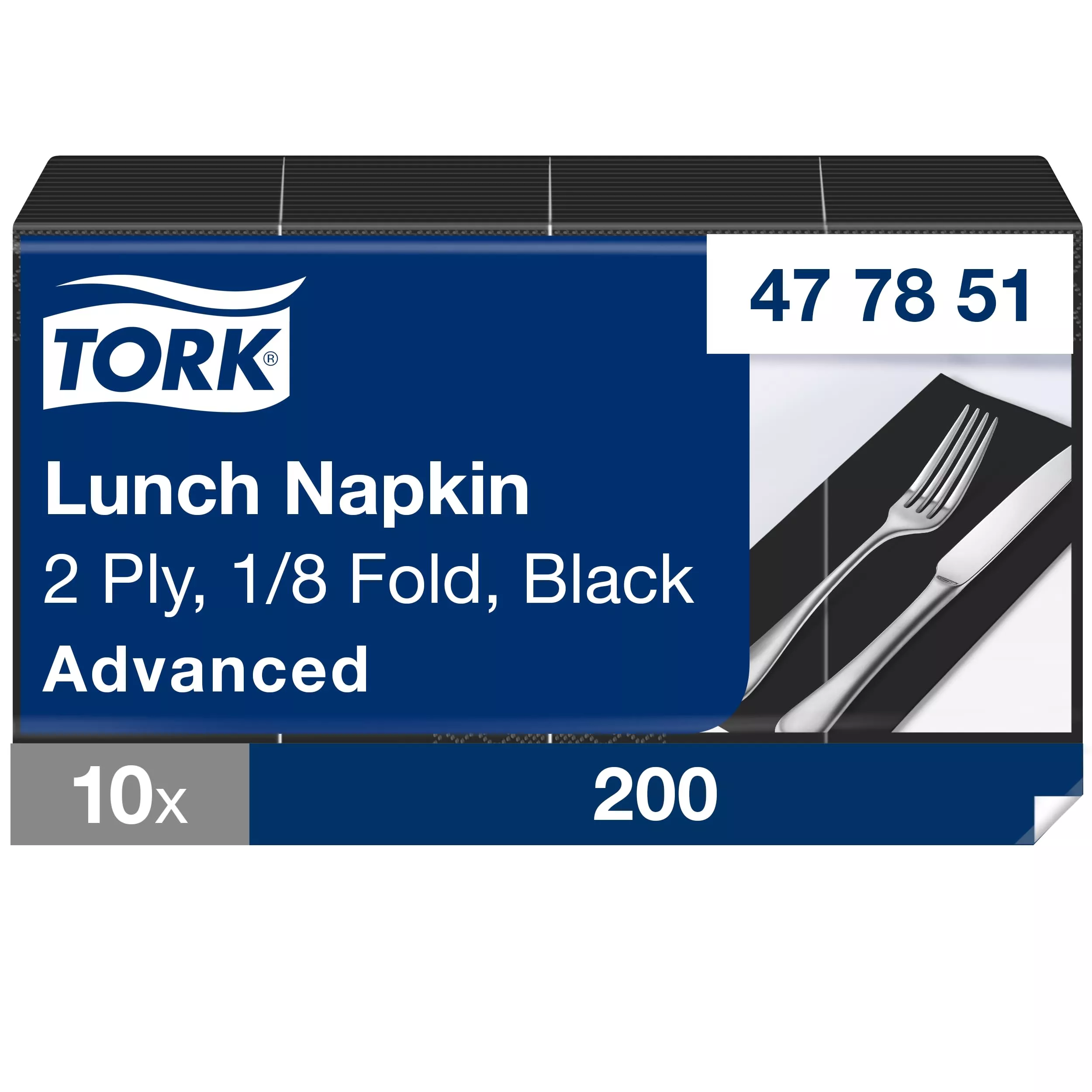 Tork Lunchserviette Schwarz, 1/8-Falz, 2-lagig, 33 cm × 33 cm, 10 × 200 Servietten, 477851