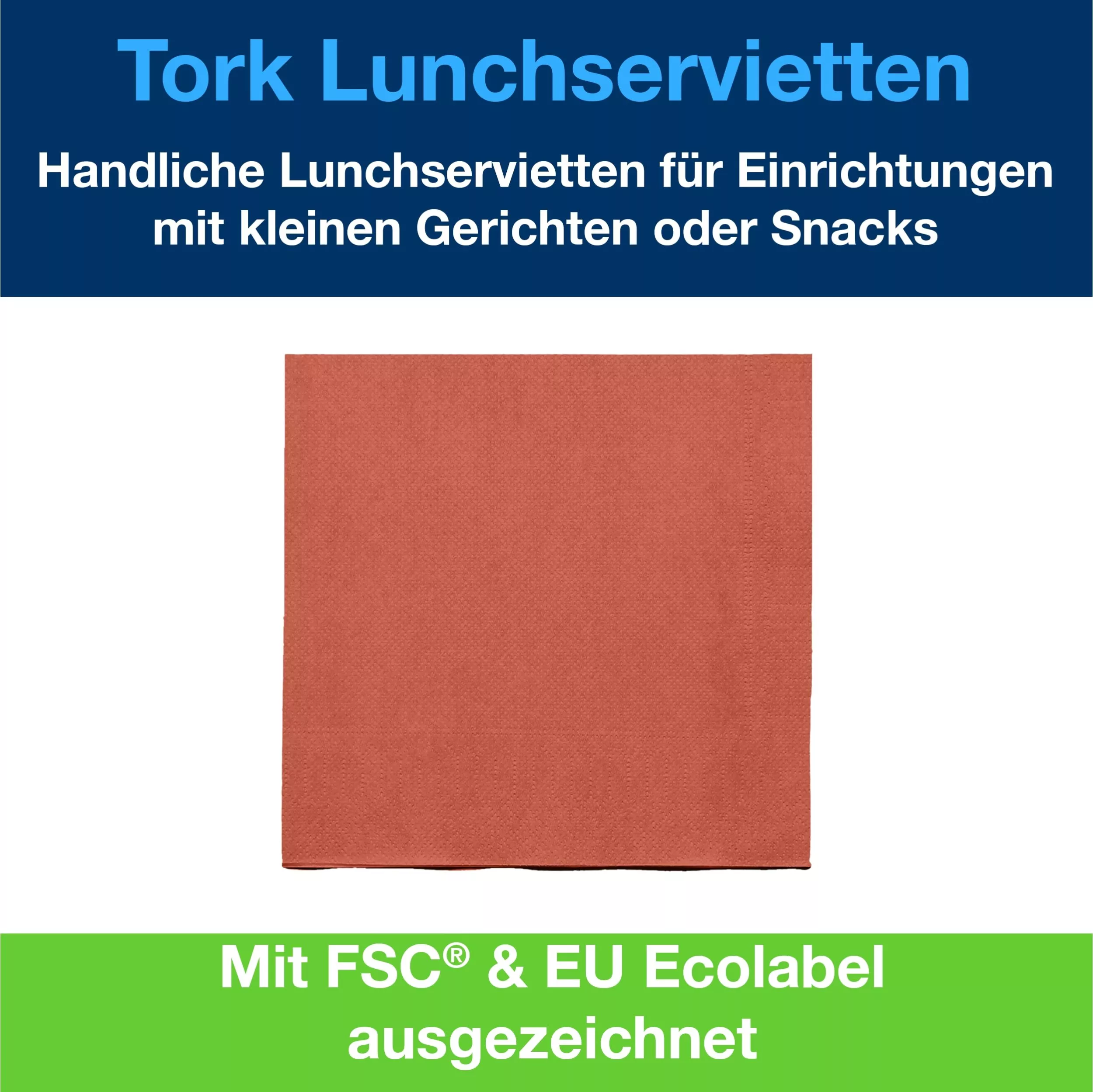 Tork Lunchserviette Terracotta, 1/4-Falz, 2-lagig, 33 cm × 33 cm, 10 × 200 Servietten, 477216