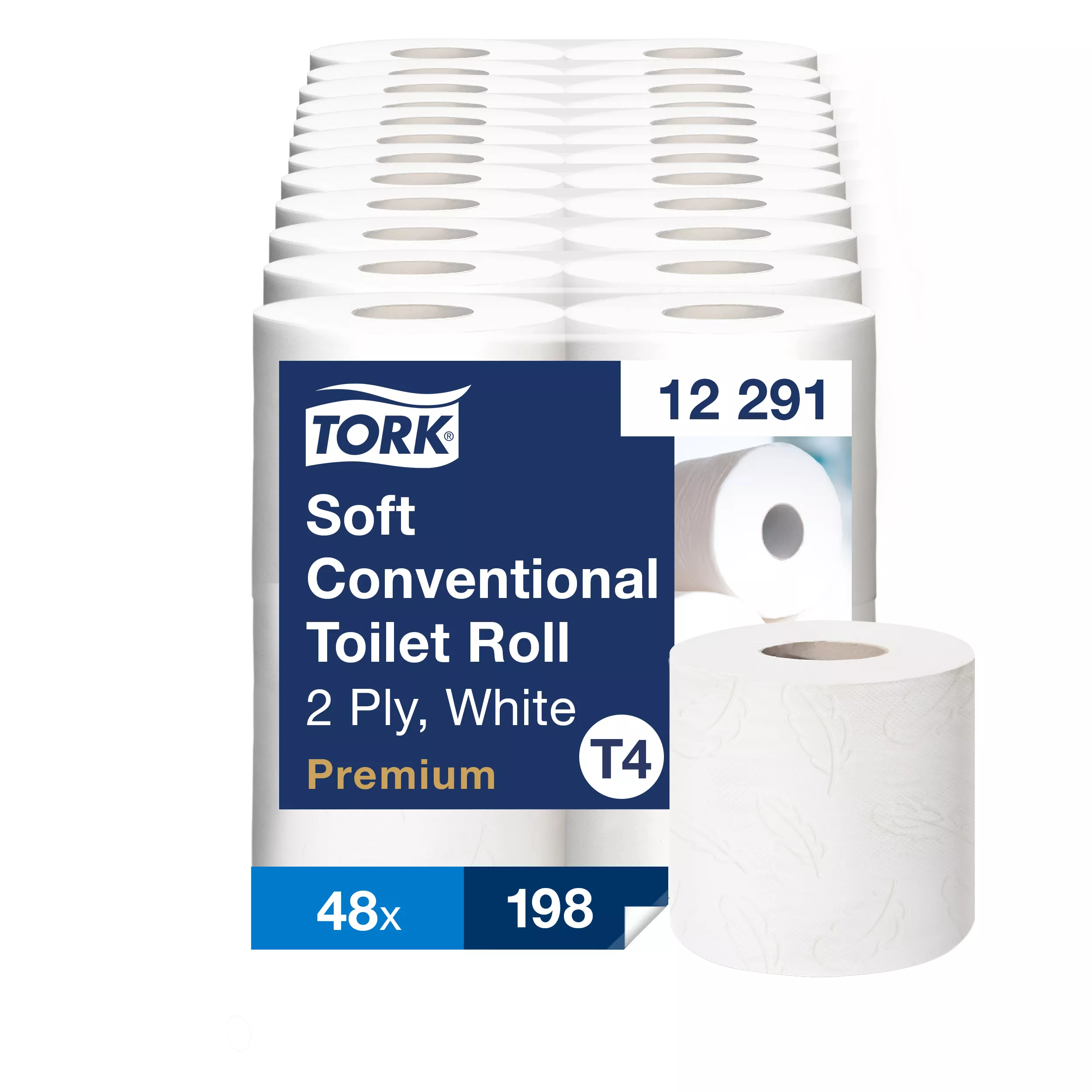 Tork weiches Kleinrollen Toilettenpapier Weiß T4, Premium, 2‑lagig, 48 × 198 Blatt, 12291