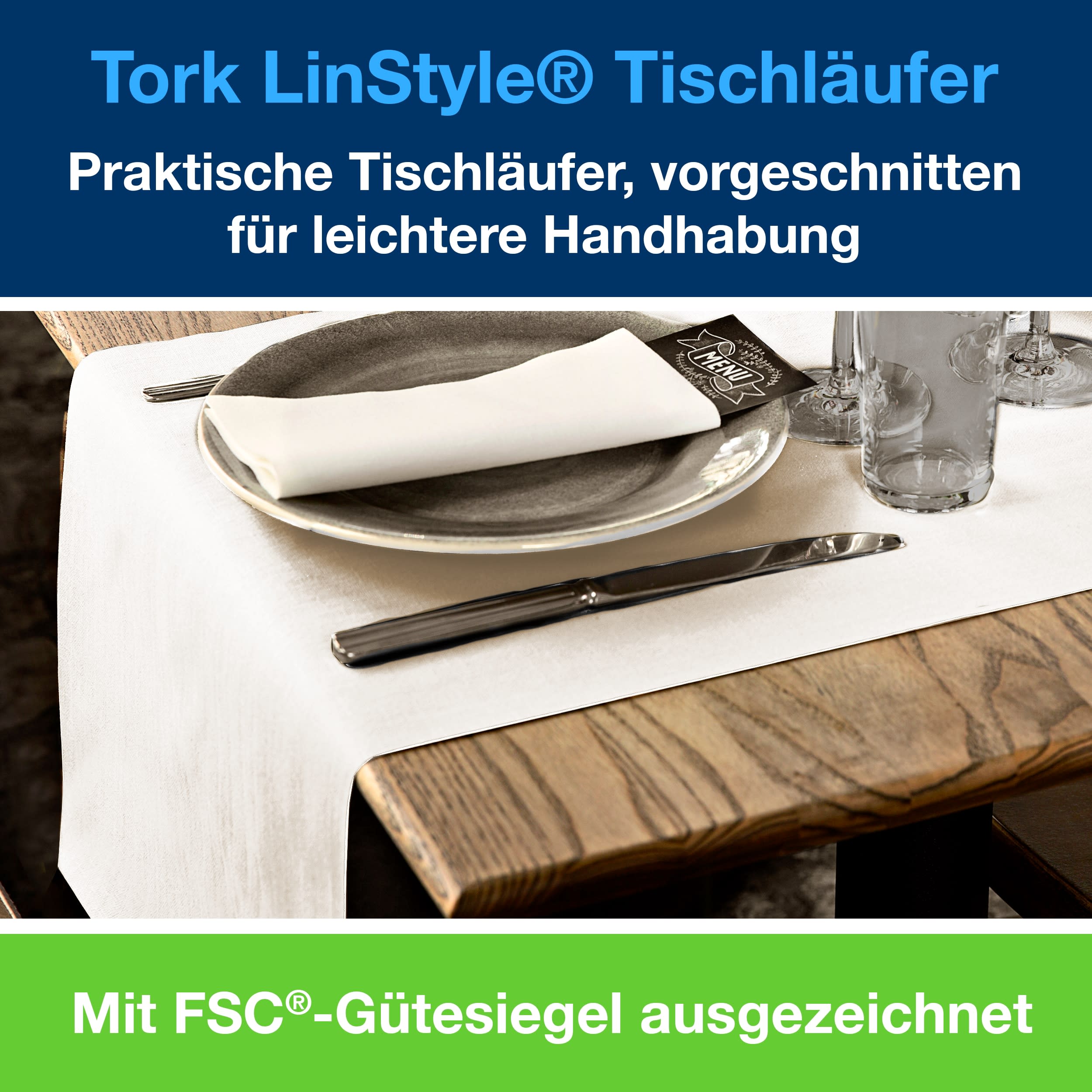 Tork LinStyle® Tischläufer Weiß, robust, 1-lagig, 120 cm × 40 cm, 4 × 20 Tischläufer, 474161