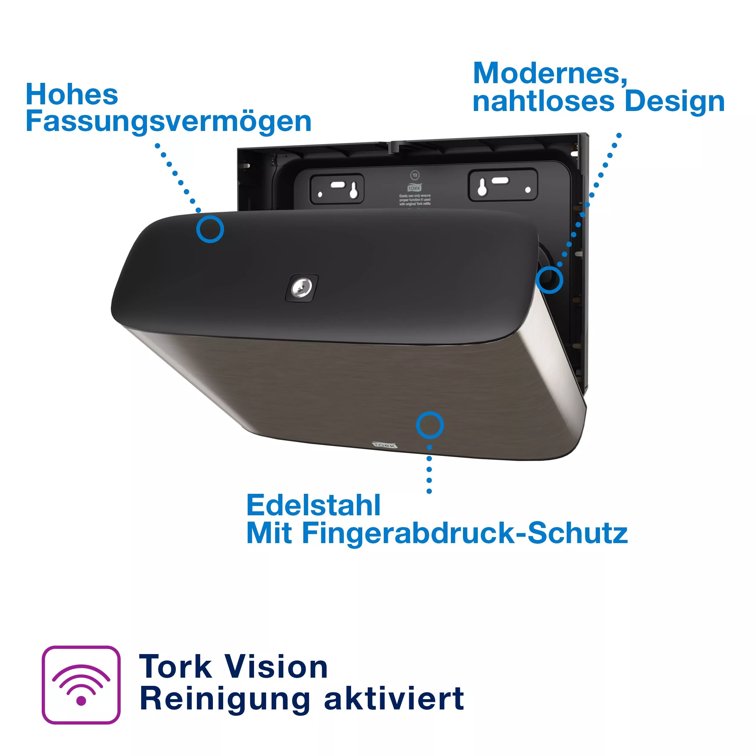 Tork Spender für Mini Jumbo Toilettenpapier Edelstahl T2, Geschlossen, Image Linie, 460006