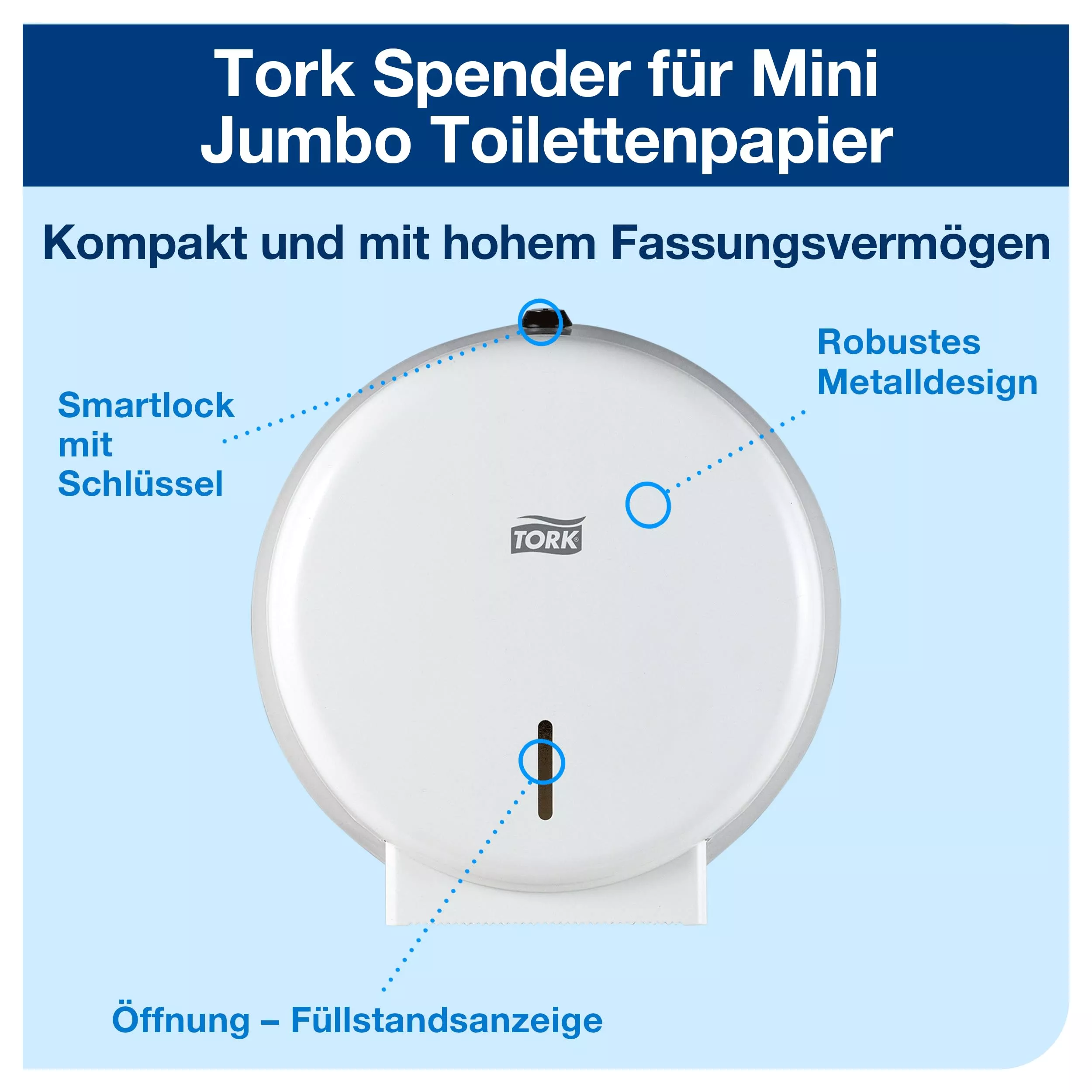 Tork Spender für Mini Jumbo Toilettenpapier Weiß T2, robustes Metalldesign mit Sperrmechanismus, 247040