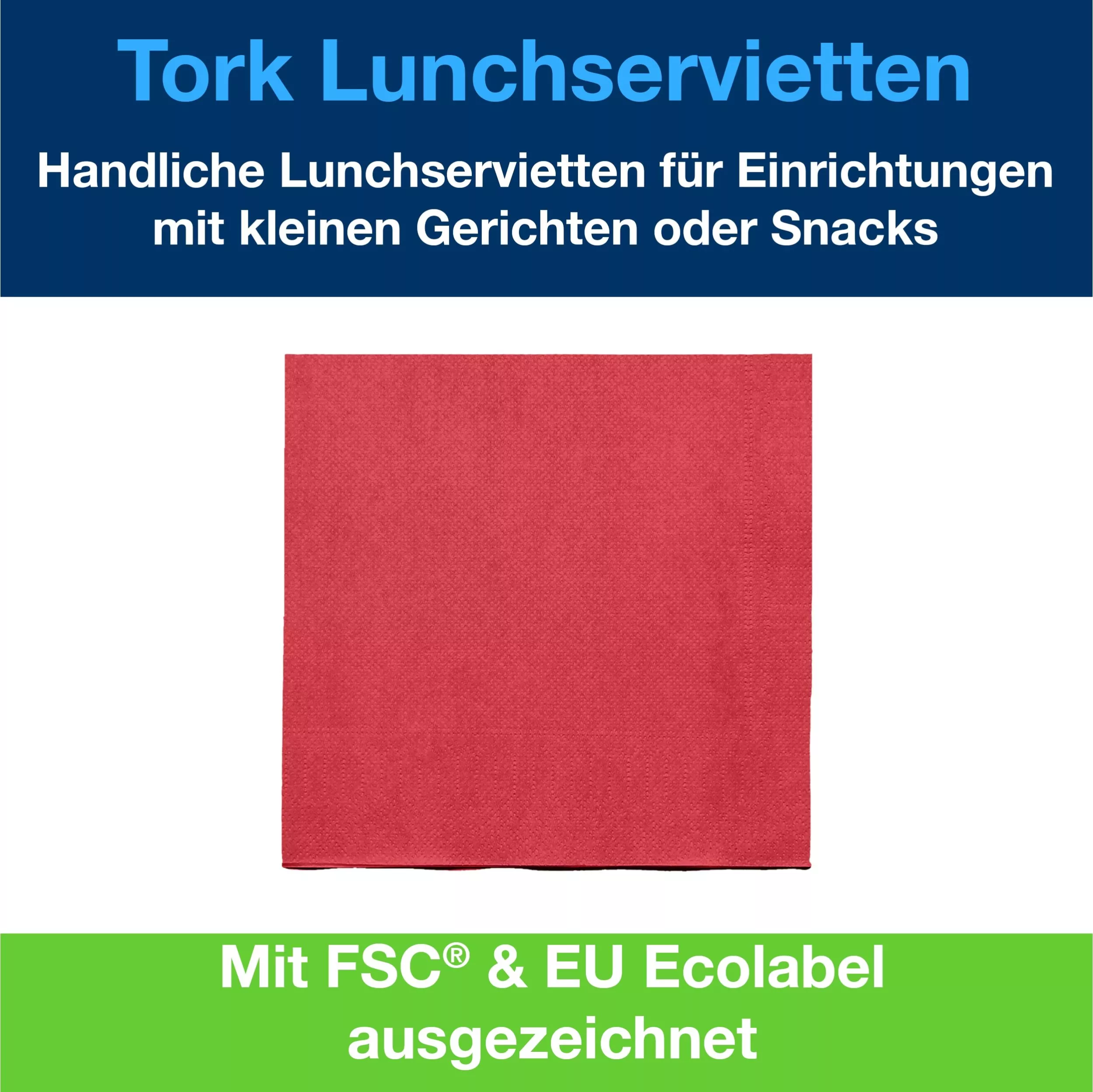 Tork Lunchserviette Rot, 1/4-Falz, 2-lagig, 33 cm × 33 cm, 10 × 200 Servietten, 477210