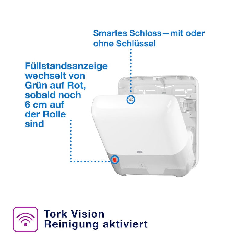 Tork Matic® Spender für Rollenhandtücher Weiß H1, Nachfüllanzeige, Elevation Design, 551000