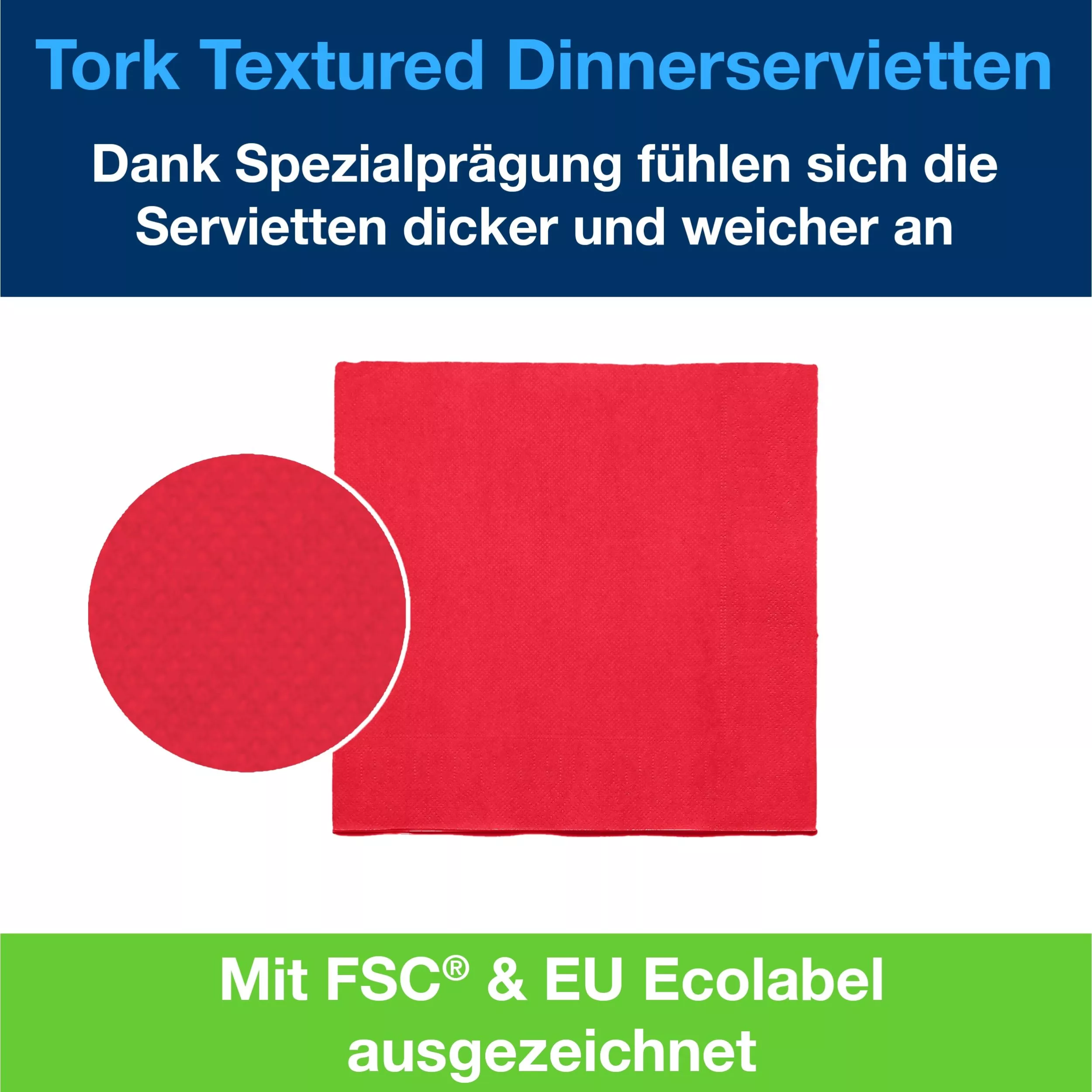 Tork Textured Dinnerservietten Rot, 1/4‑Falz, 2‑lagig, 38 cm × 39 cm, 20 × 50 Servietten, 509416