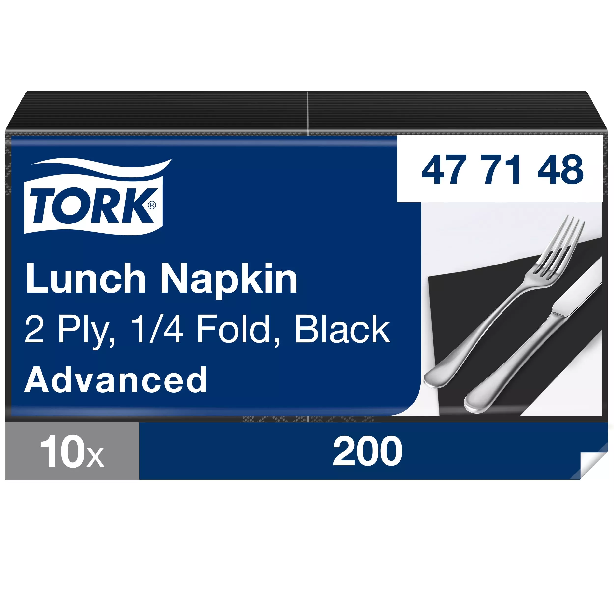 Tork Lunchserviette Schwarz, 1/4-Falz, 2-lagig, 33 cm × 33 cm, 10 × 200 Servietten, 477148