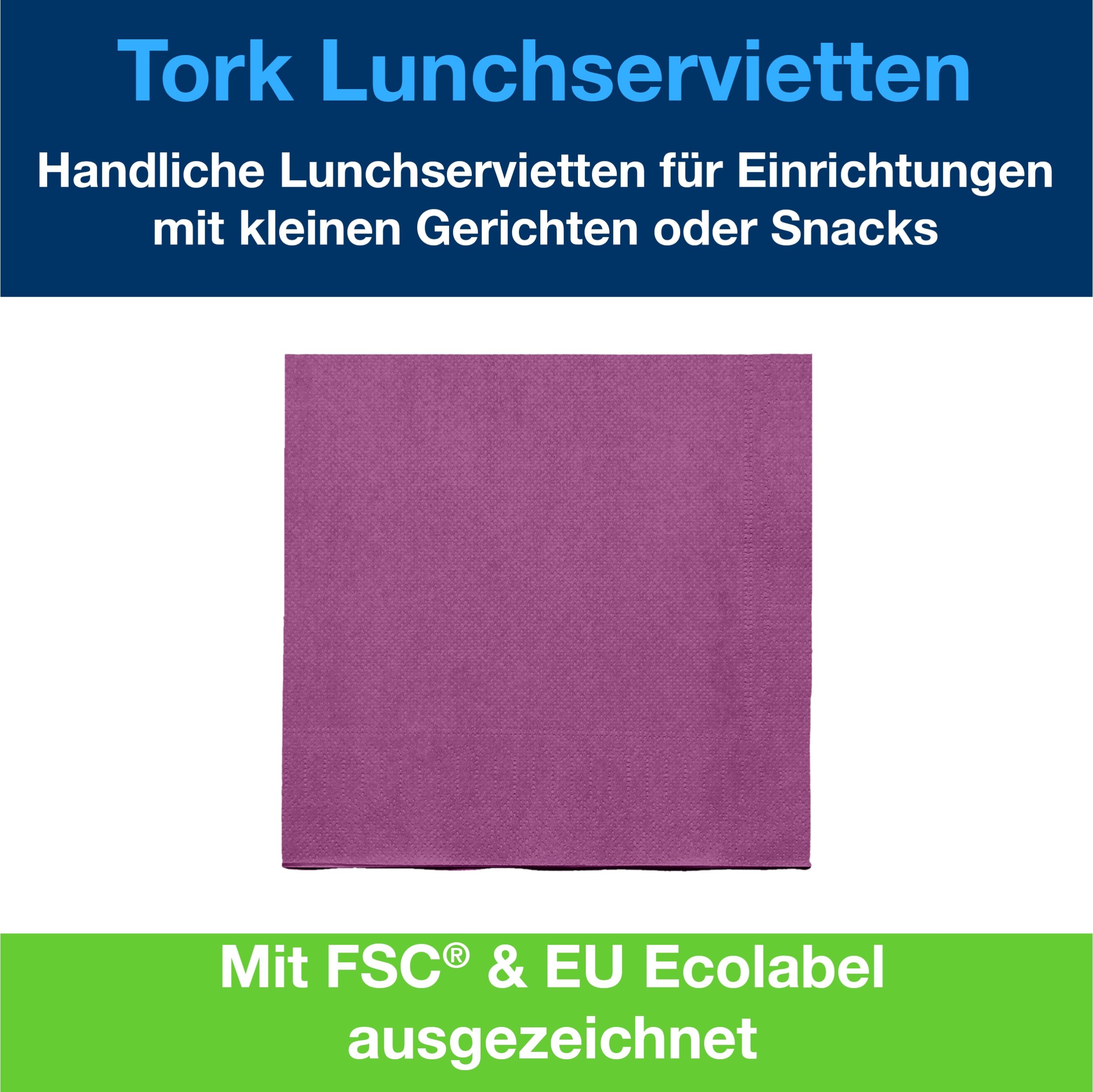 Tork Lunchservietten Violett, 1/4-Falz, 2-lagig, 33 cm × 33 cm, 10 × 200 Servietten, 477207