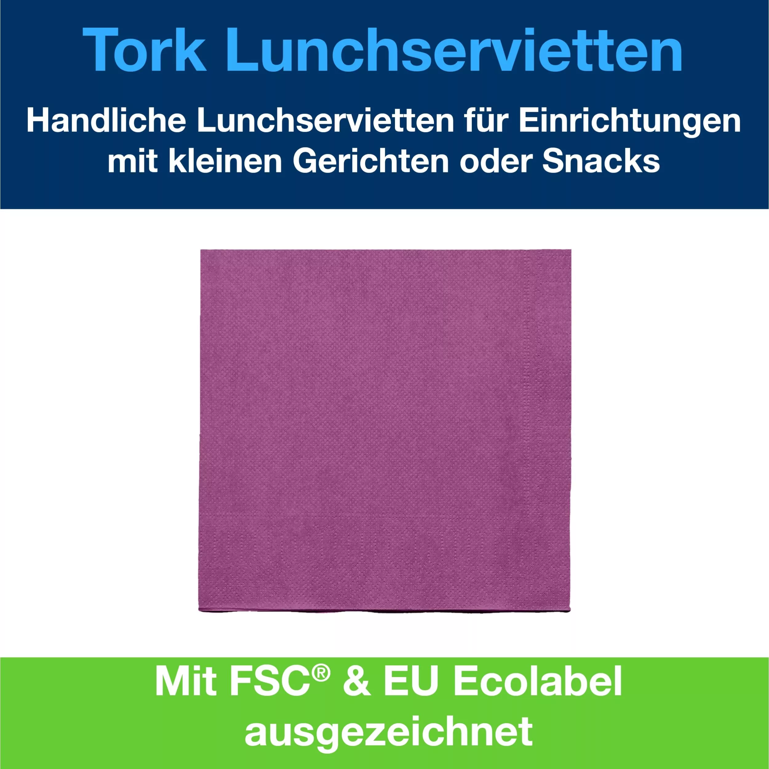 Tork Lunchservietten Violett, 1/4-Falz, 2-lagig, 33 cm × 33 cm, 10 × 200 Servietten, 477207