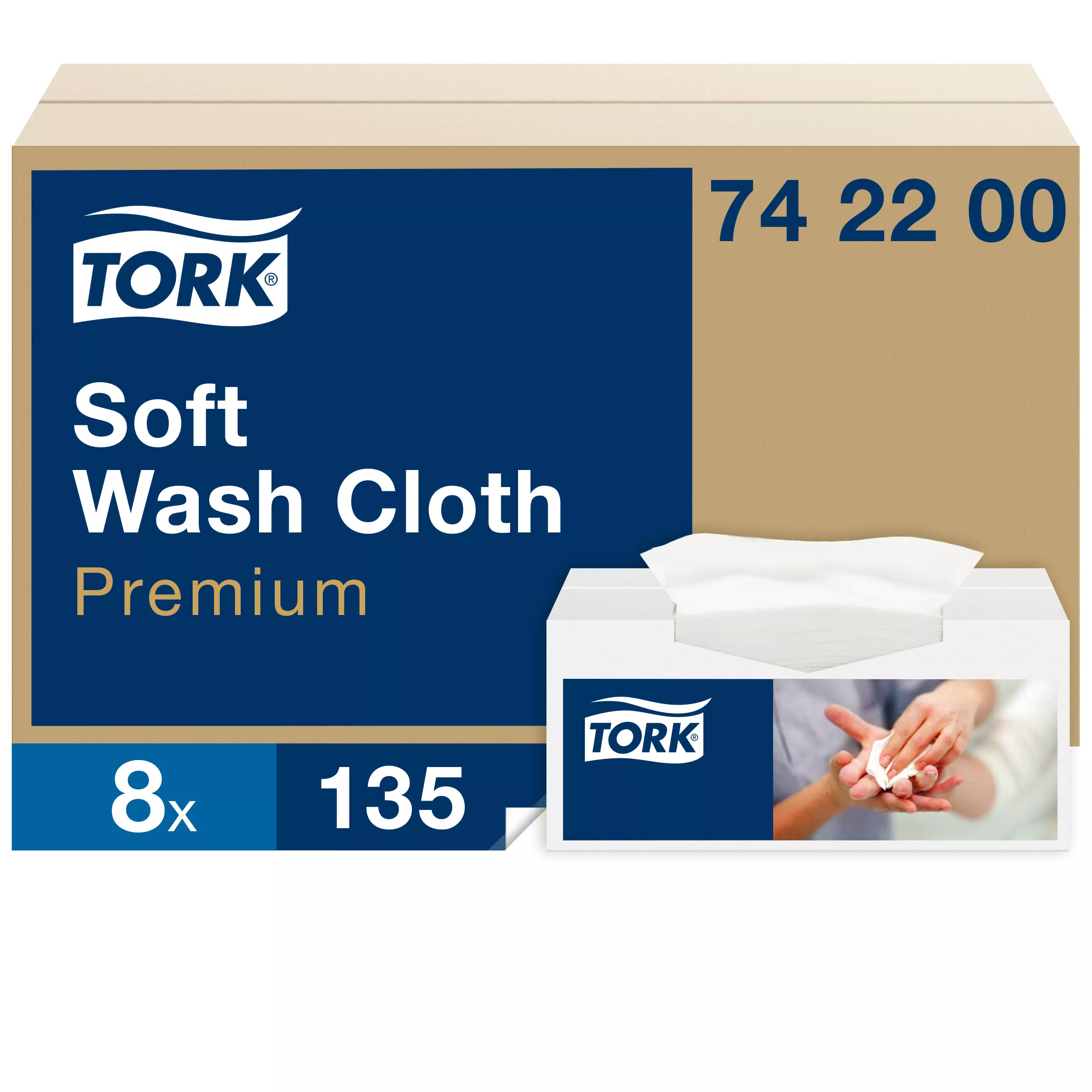 Tork weiches Waschtuch Weiß, Einzeltuchentnahme, Premium, hygienisch, 8 × 135 Tücher, 742200