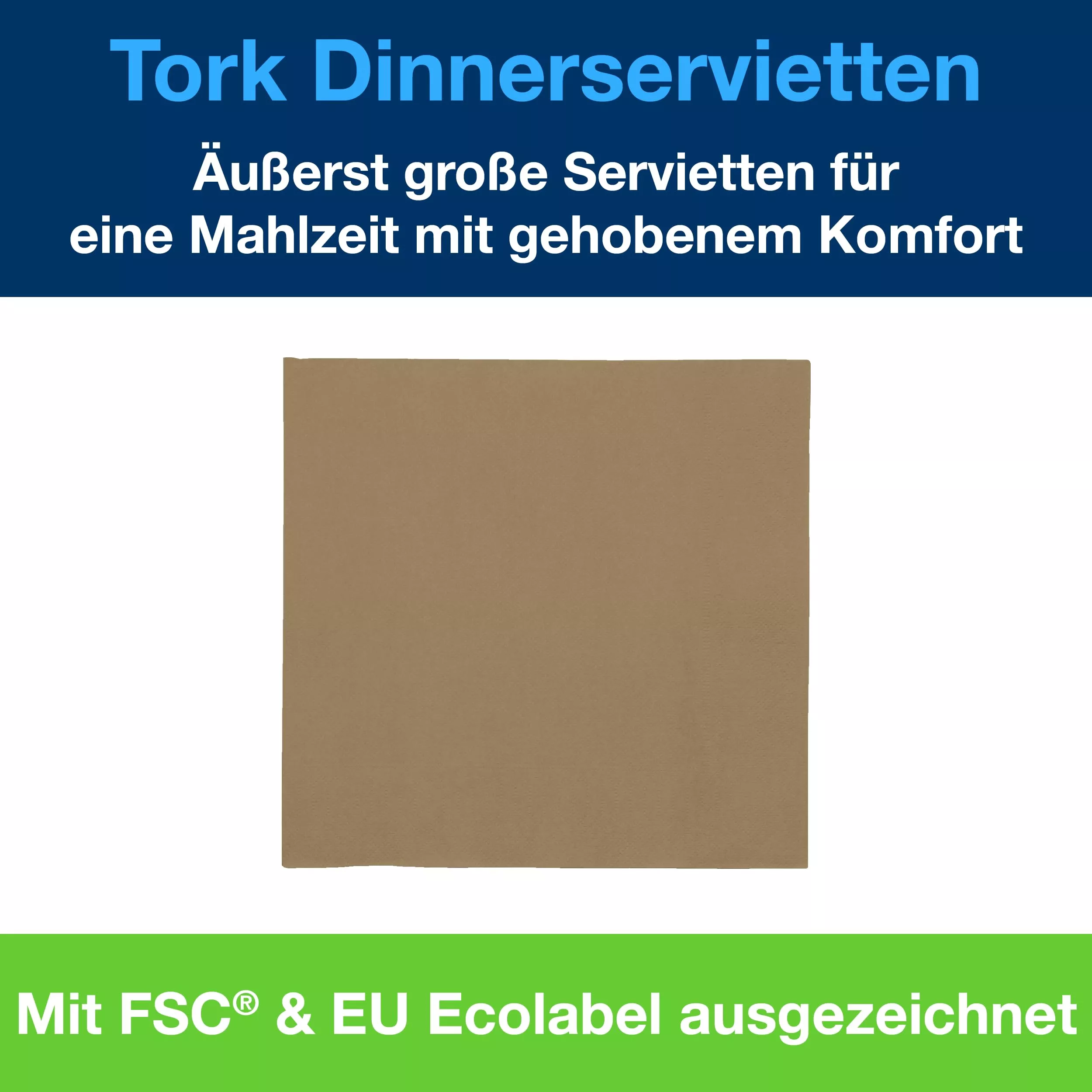 Tork Dinnerservietten Biscuit, 1/4-Falz, 2‑lagig, 40 cm × 39 cm, 12 × 150 Servietten, 478751