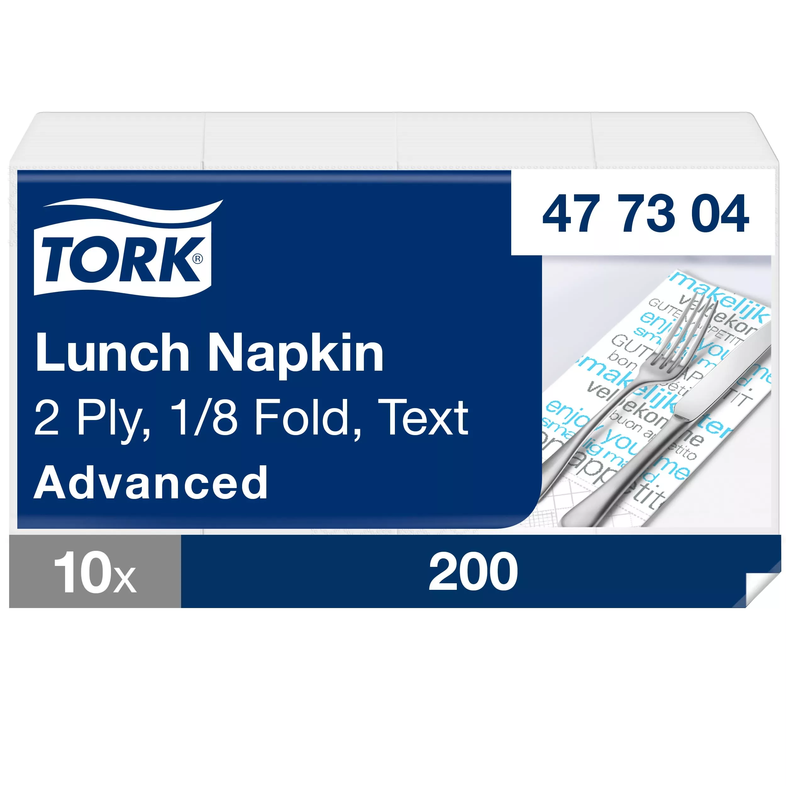 Tork Text Lunchserviette, 1/8-Falz, 2-lagig, 33 cm × 33 cm, 10 × 200 Servietten, 477304
