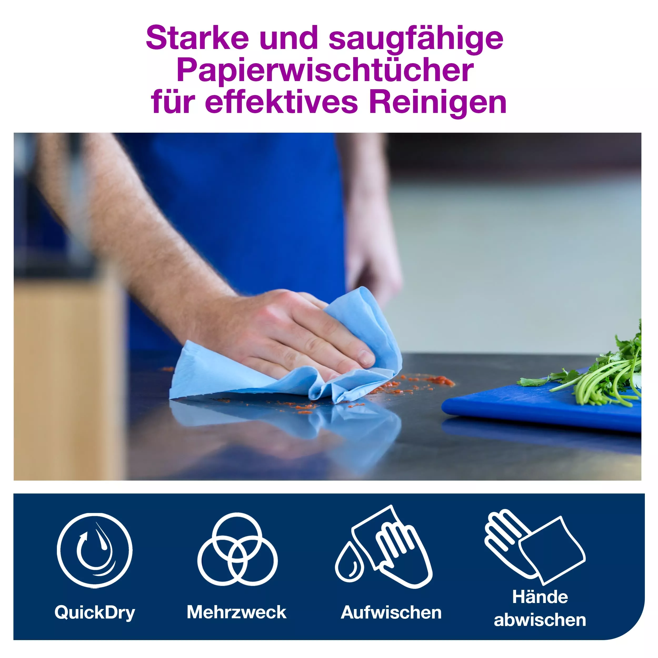 Tork Starke Mehrzweck-Papierwischtücher Blau W1, Saugfähig, 1 × 1.500 Blatt, 130050