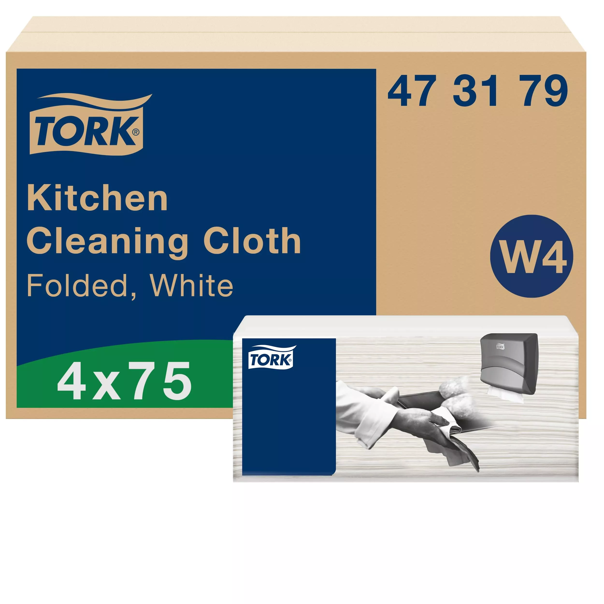 Tork Küchen Reinigungstücher Weiß W4, extrem saugfähig, 4 × 75 Tücher, 473179
