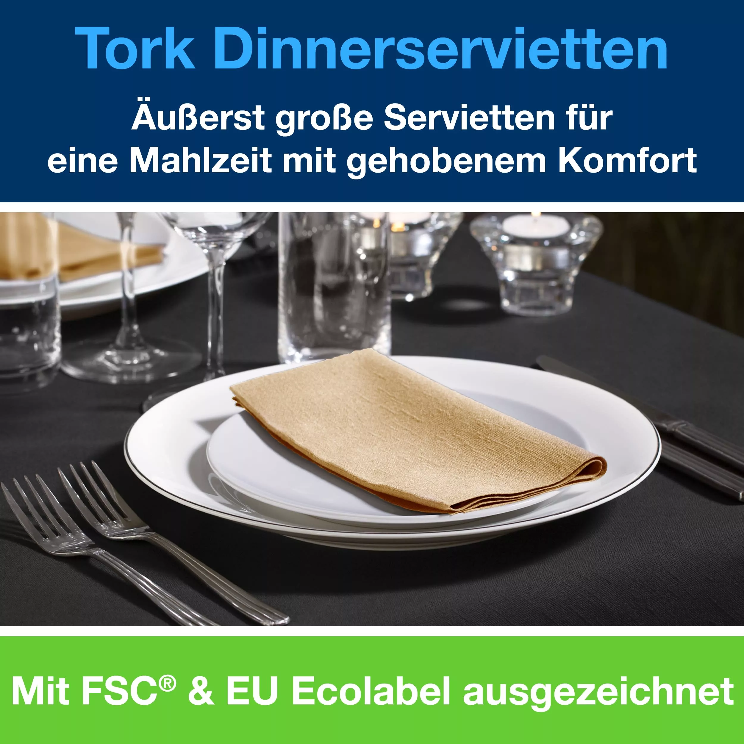 Tork Dinnerservietten Sand, 1/8‑Falz, 2‑lagig, 39 cm × 39 cm, 12 × 150 Servietten, 477565