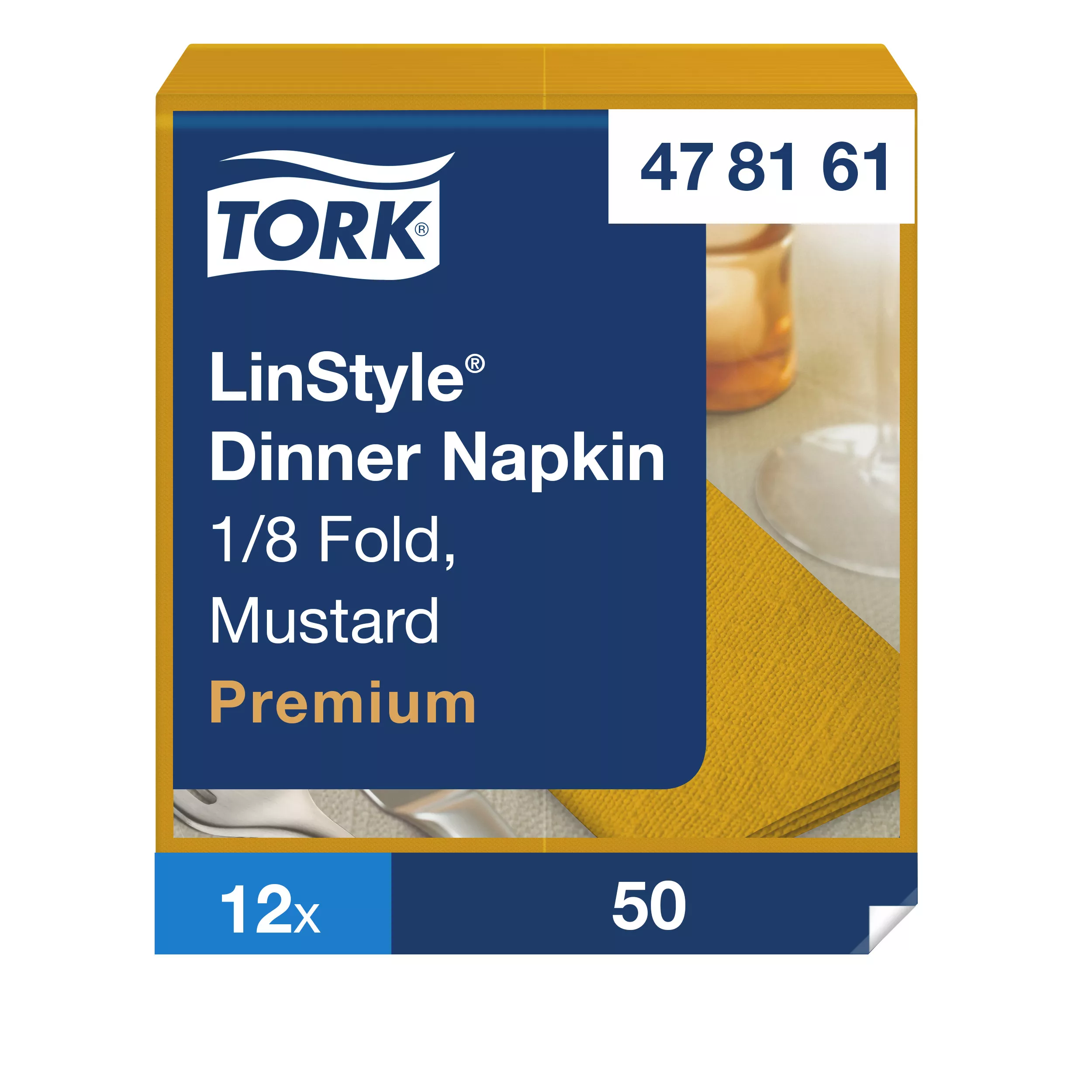 Tork LinStyle® Dinnerservietten Senf, 1/8‑Falz, 40 cm × 39 cm, 12 × 50 Servietten, 478161