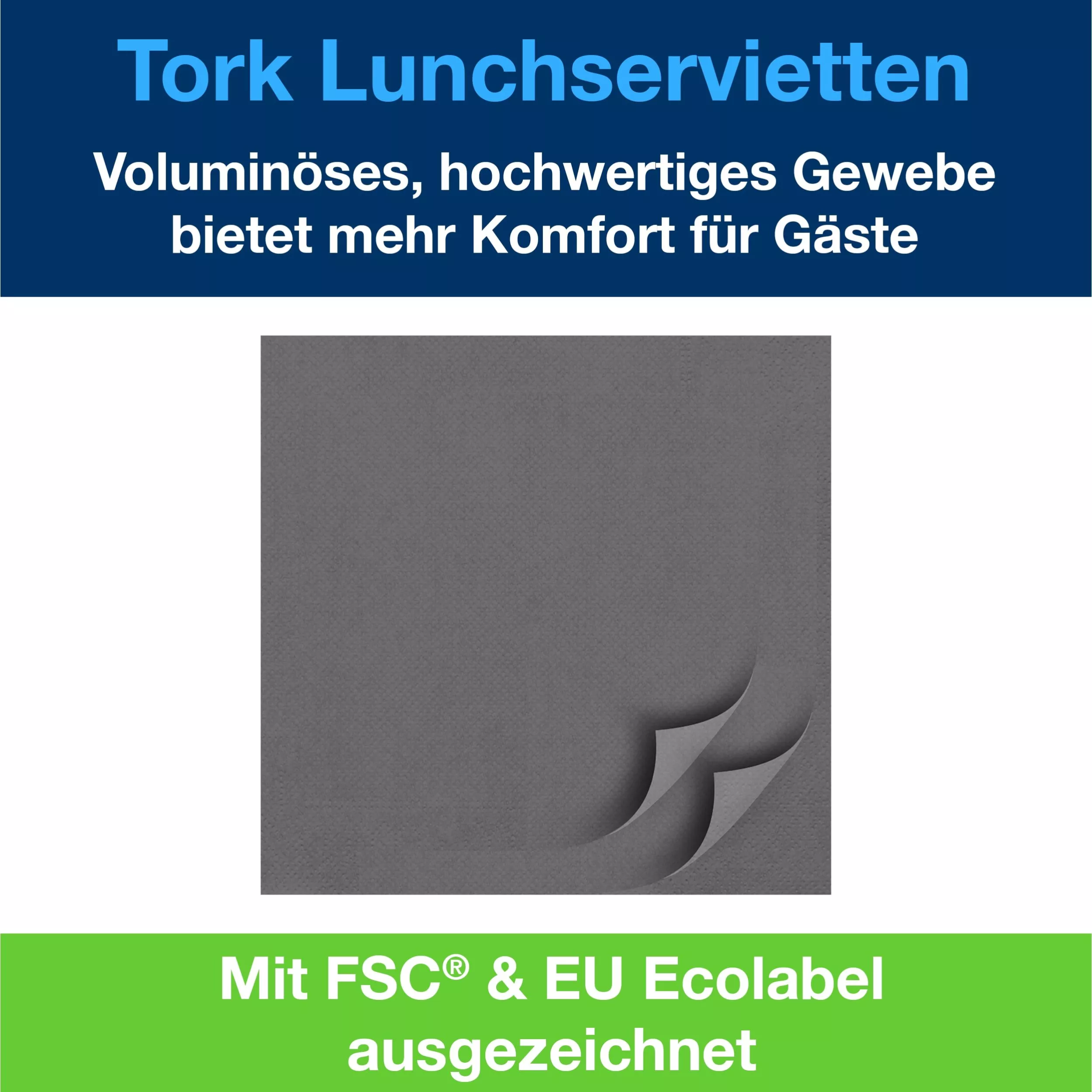 Tork Soft Lunchservietten Anthrazit, 1/4-Falz, 3-lagig, 33 cm × 33 cm, 10 × 150 Servietten, 477848