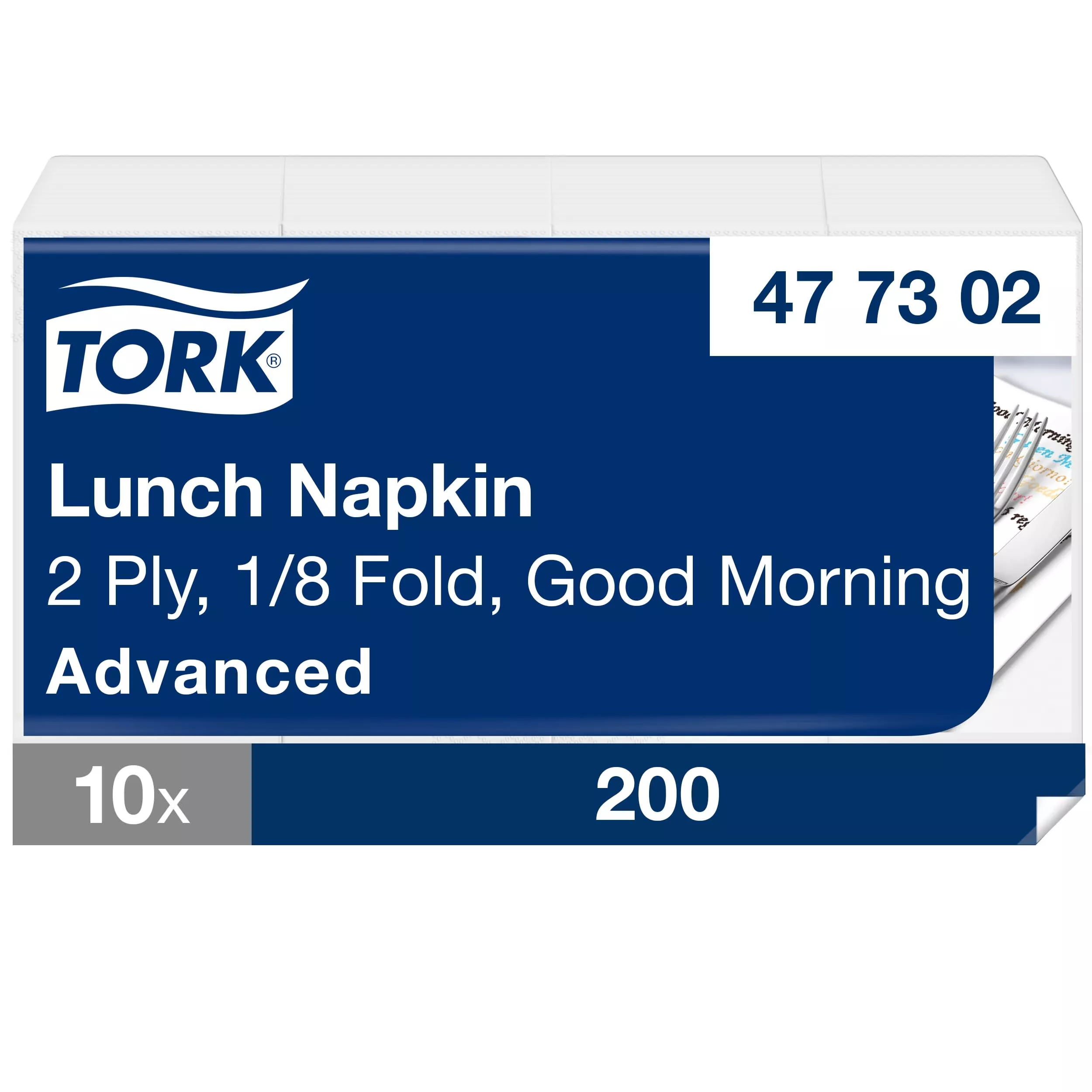 Tork Guten Morgen Lunchservietten, 1/8-Falz, 2-lagig, 33 cm × 33 cm, 10 × 200 Servietten, 477302