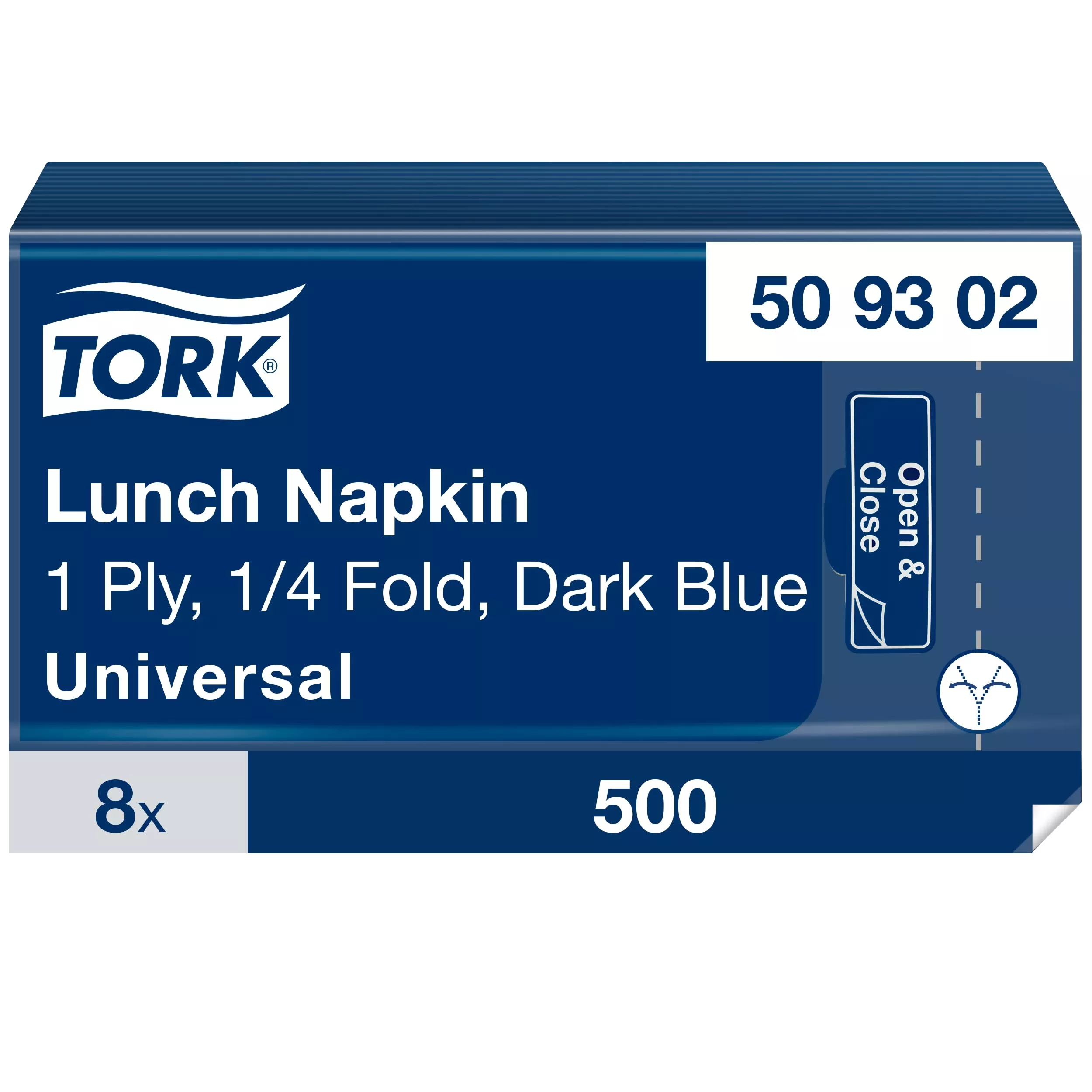 Tork Lunchservietten Dunkelblau, 1/4-Falz, 1-lagig, 33 cm × 33 cm, 8 × 500 Servietten, 509302